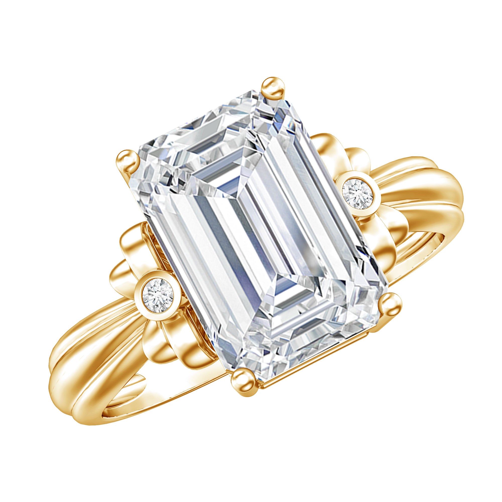 Rosec Jewels-IGI Certified 4 Carat Emerald Cut Lab Grown Diamond Solitaire Engagement Ring with Bow