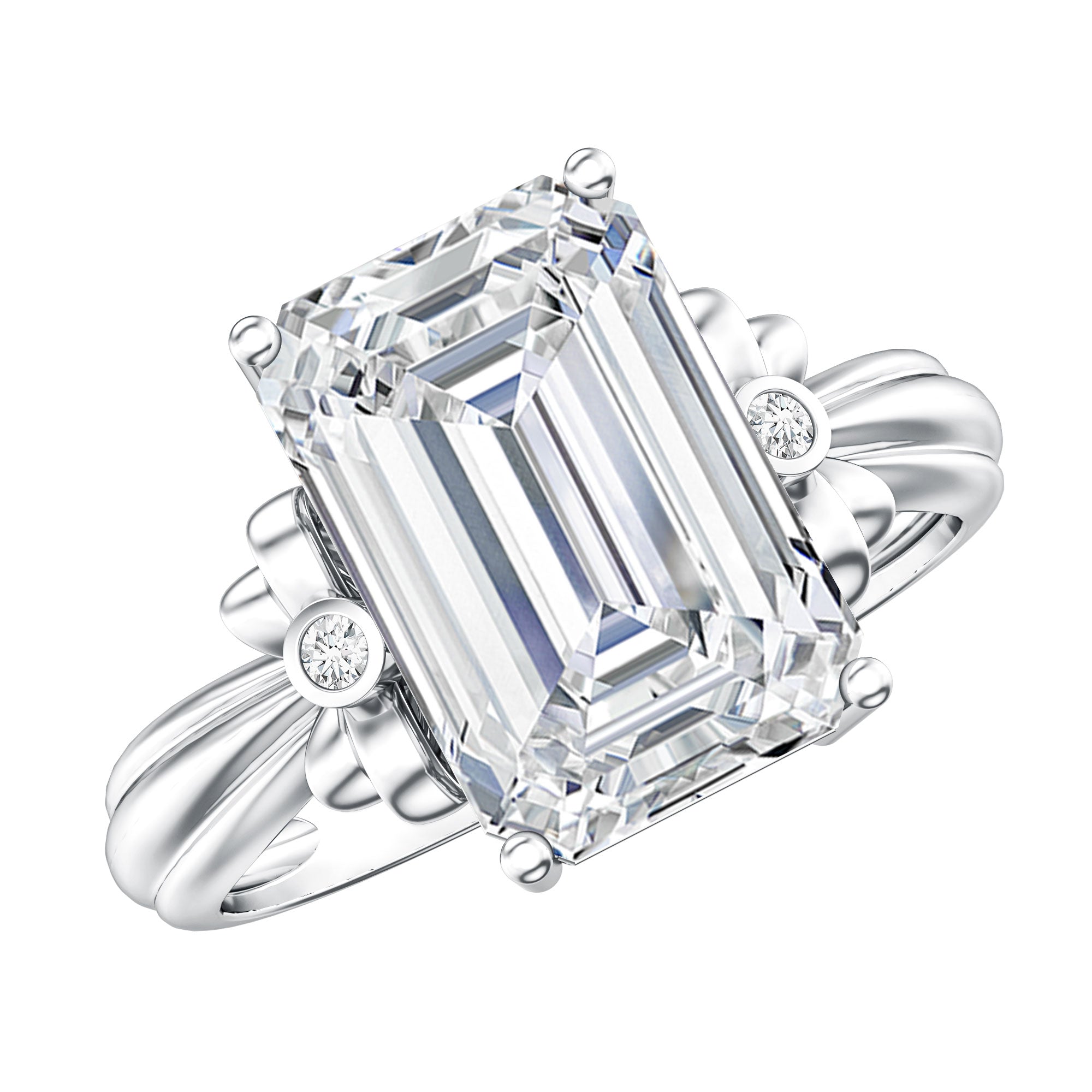 Rosec Jewels-Emerald Cut Solitaire Lab Grown Diamond 5 Carat Engagement Ring IGI Certified