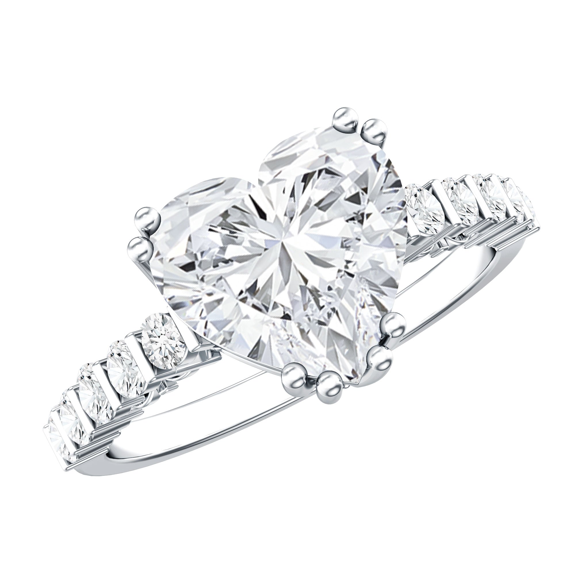 Rosec Jewels-IGI Certified Lab Grown 3 Carat Diamond Heart Engagement Ring with Side Stones