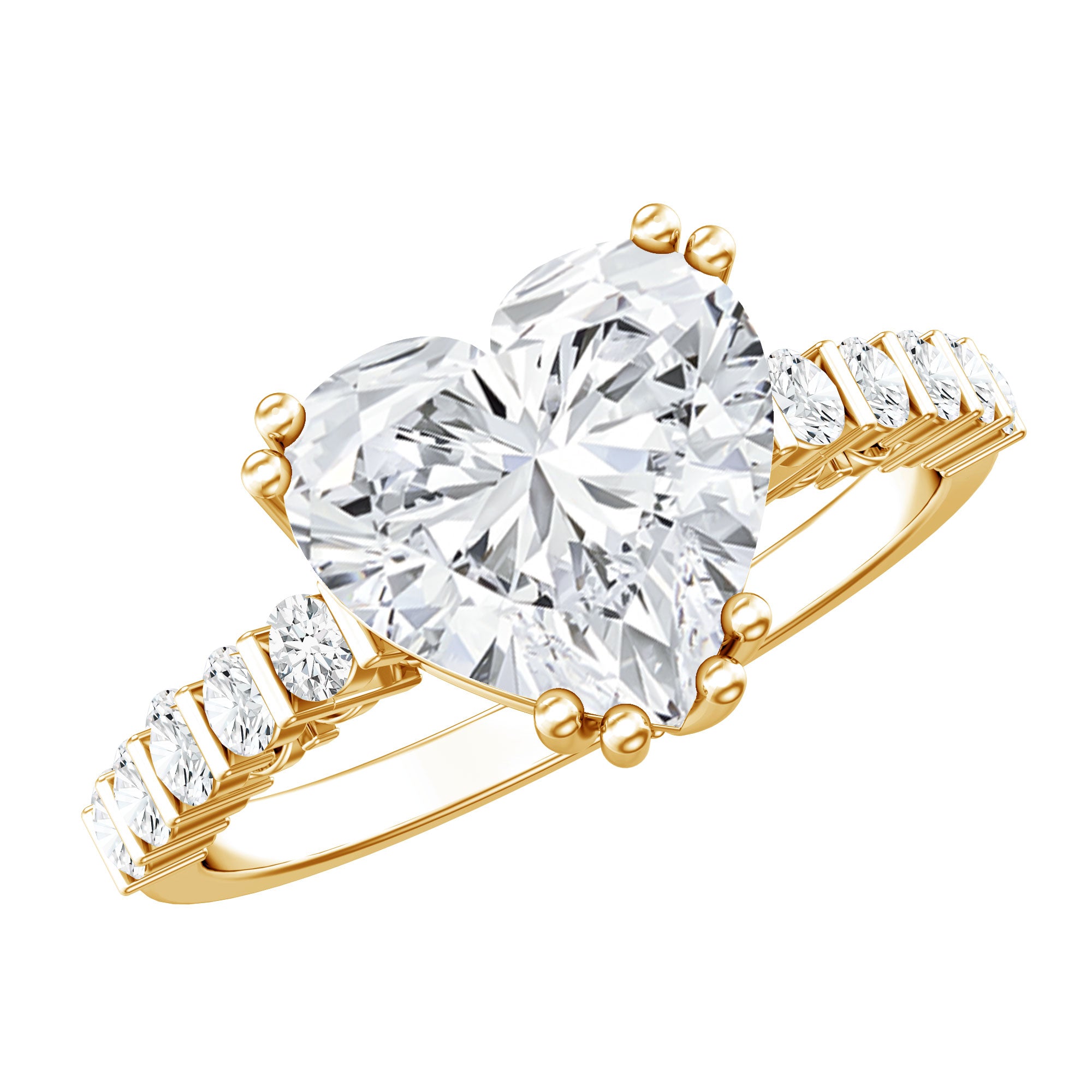 Rosec Jewels-IGI Certified Lab Grown 3 Carat Diamond Heart Engagement Ring with Side Stones