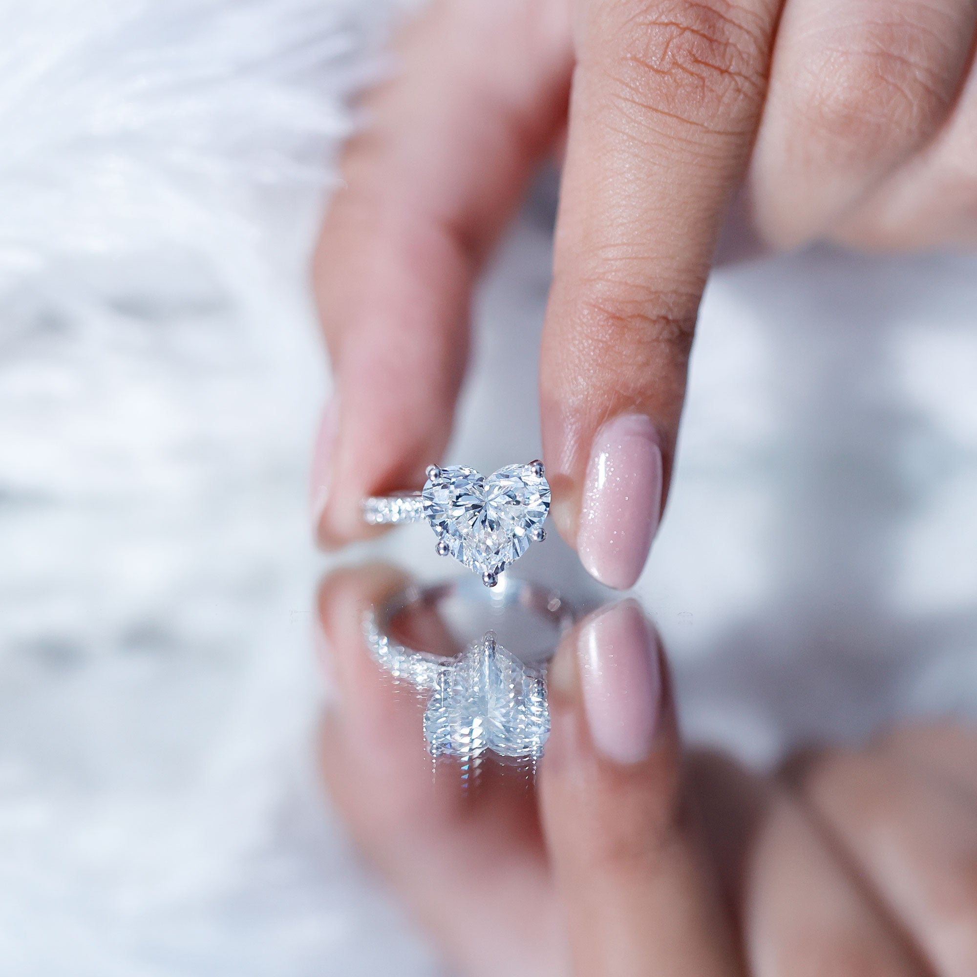 IGI Certified 4 Carat Lab Grown Diamond Heart Engagement Ring for Women Lab - ( E-VS1 ) - Rosec Jewels