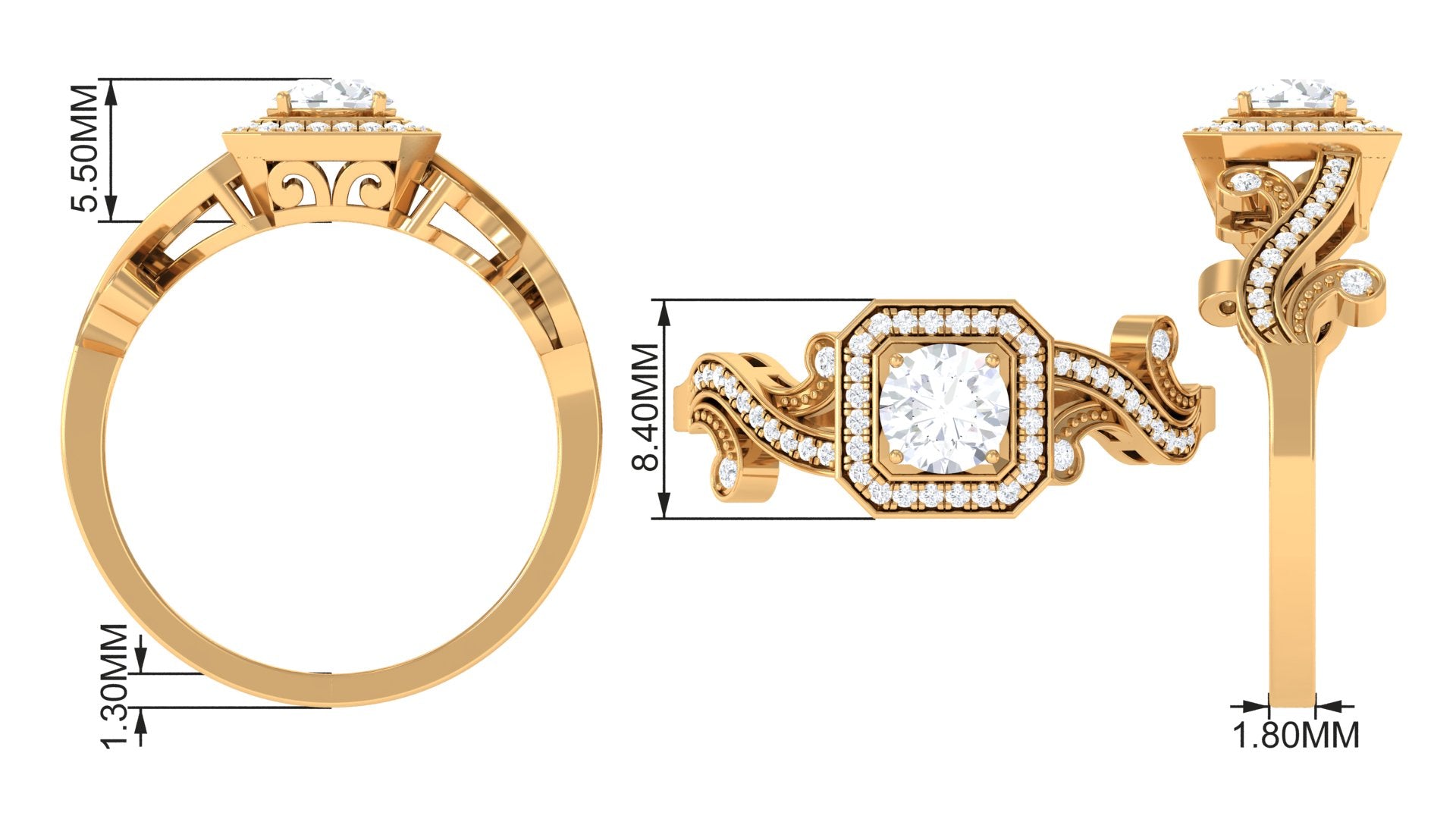0.75 CT Zircon Engagement Ring AAAA - Rosec Jewels