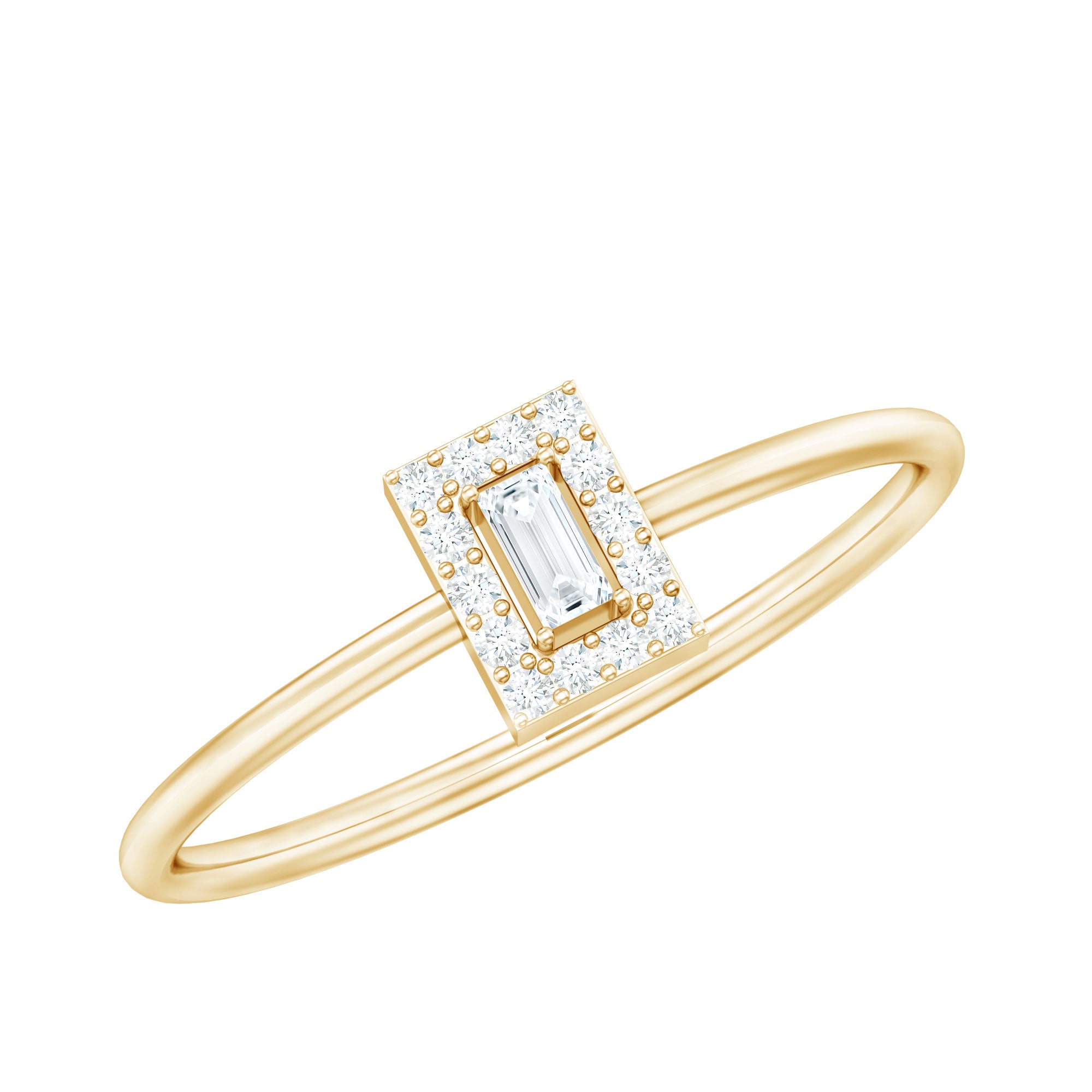Baguette Cut Diamond Halo Promise Ring with Certificate Natural - ( HI-SI ) - Rosec Jewels