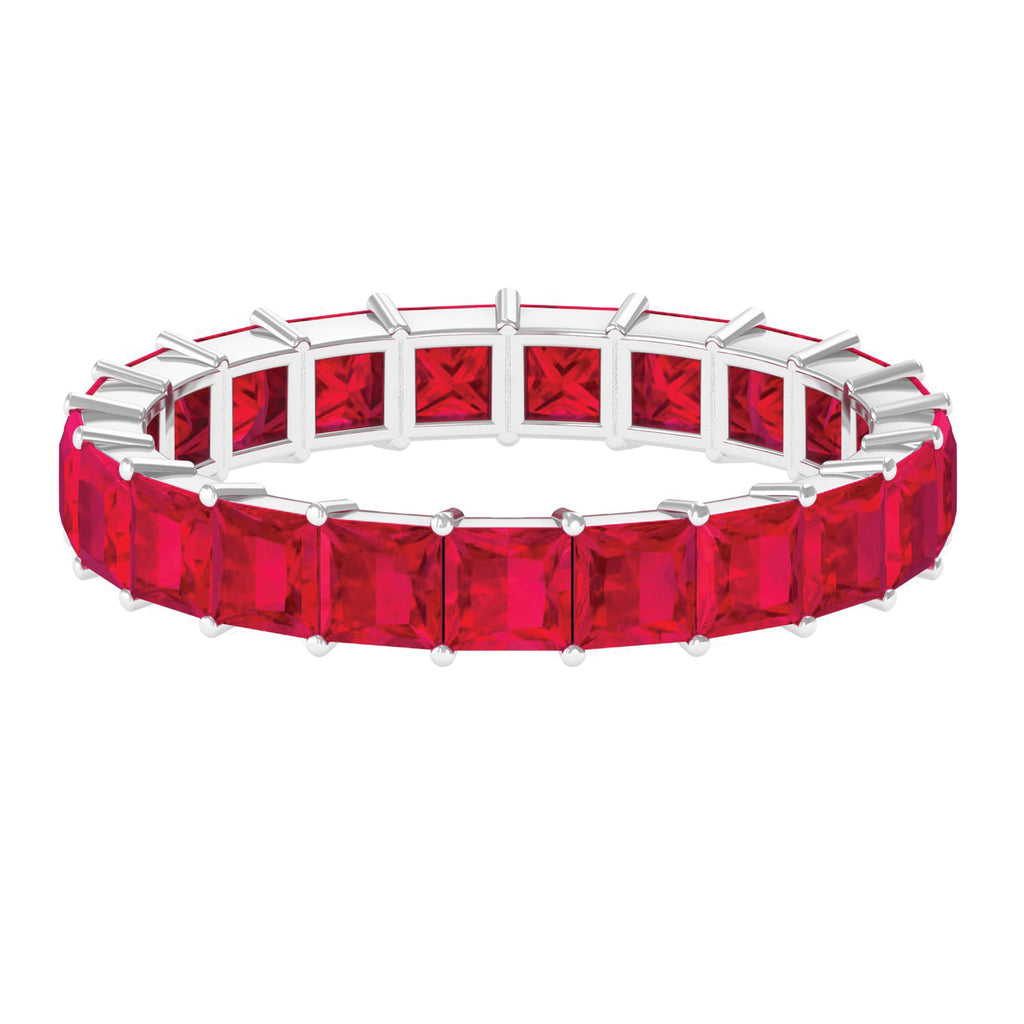 4.25 CT Princess Shape Lab Created Ruby Eternity Ring for Women Lab Created Ruby - ( AAAA ) - Quality - Rosec Jewels