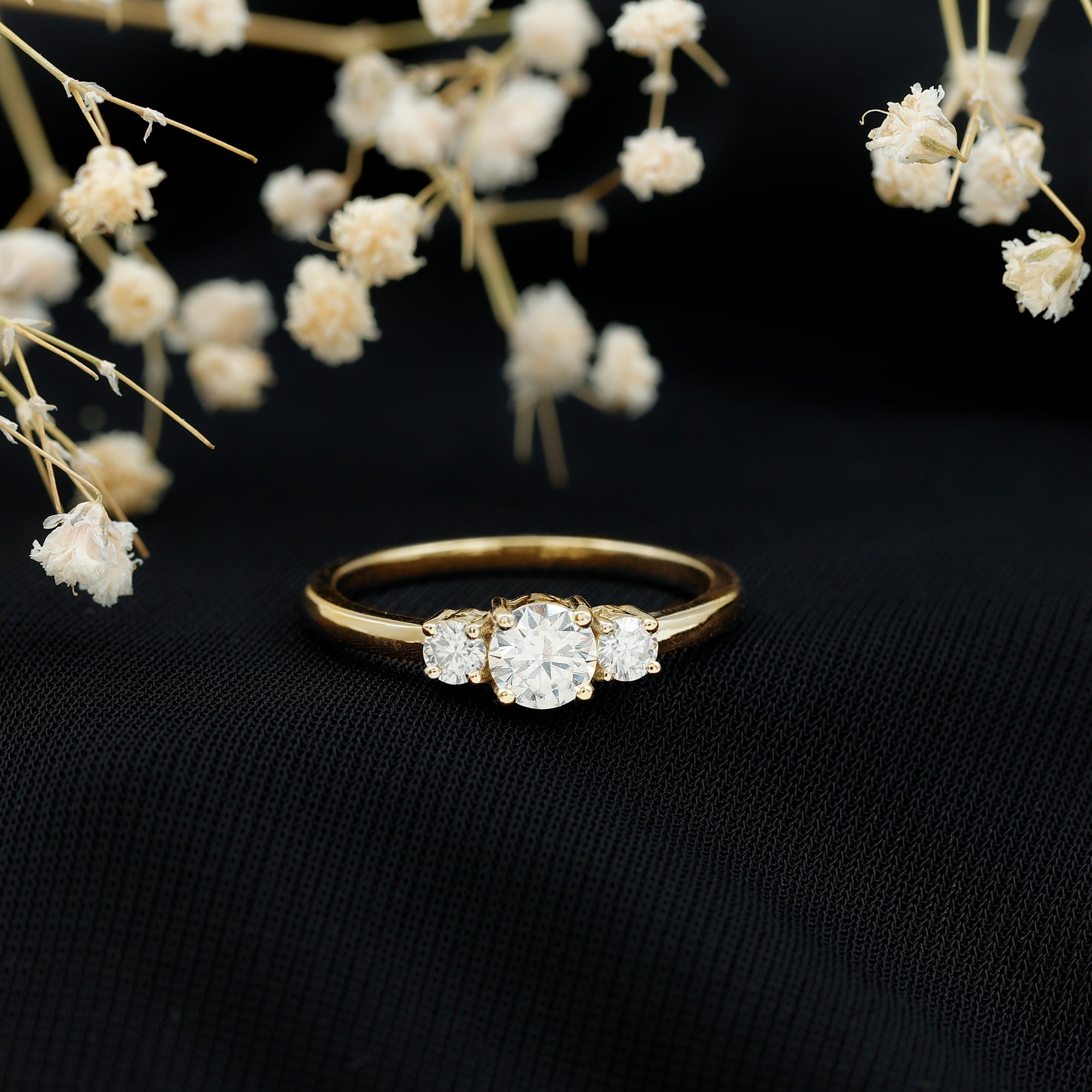 Certified Moissanite 3 Stone Engagement Ring D-VS1 - Rosec Jewels