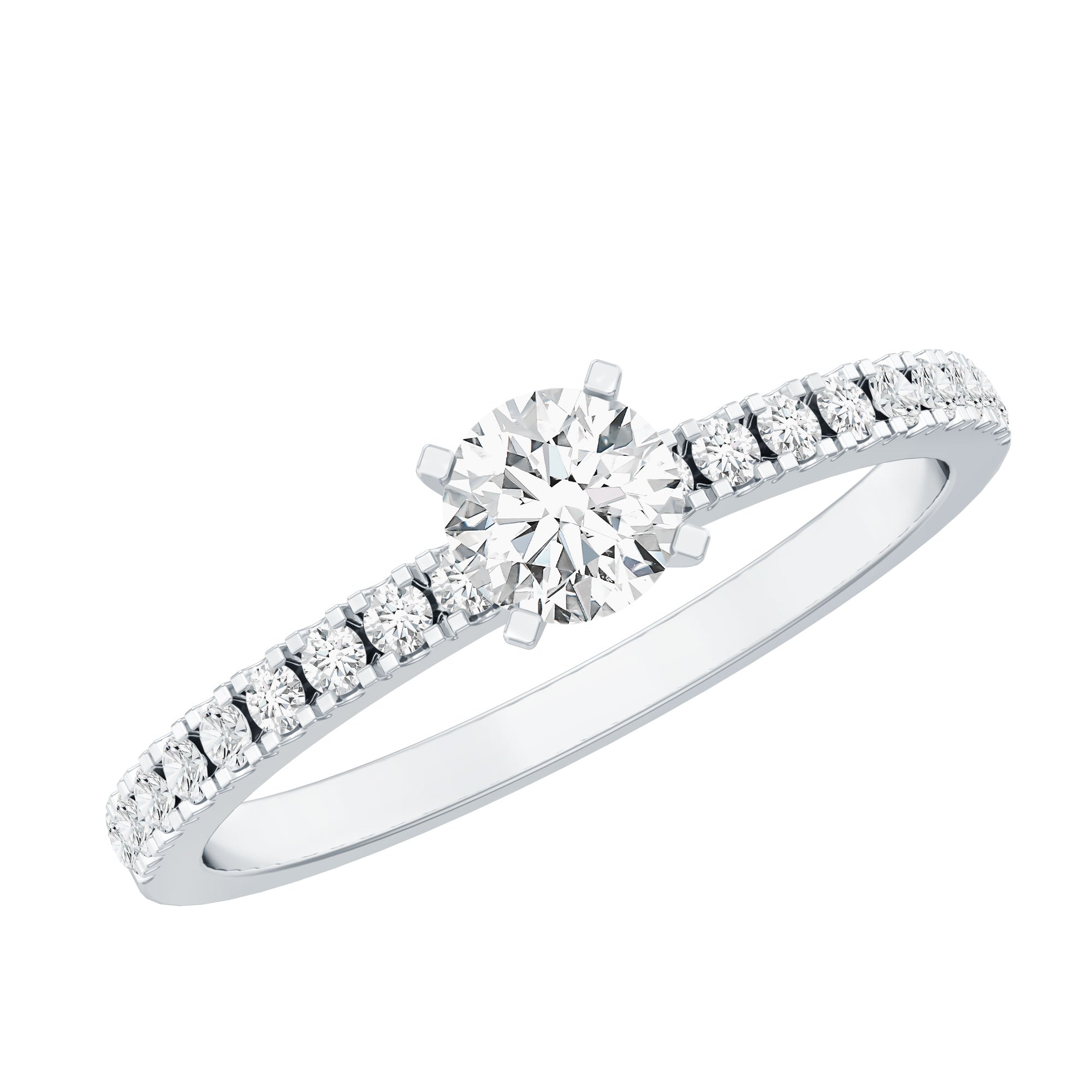 Moissanite Minimal Engagement Ring with Side Stone D-VS1 - Rosec Jewels