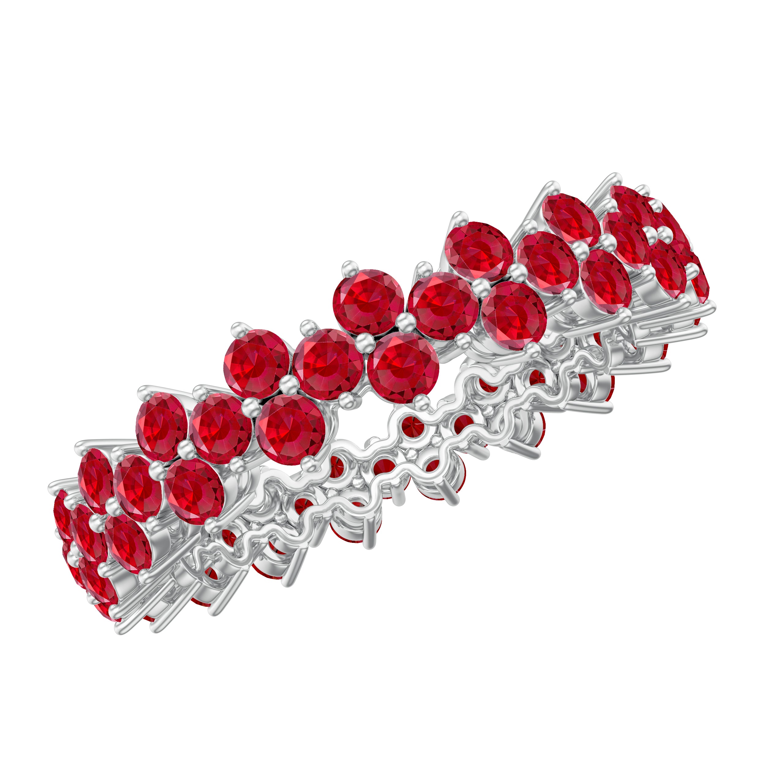 Rosec Jewels-Round Lab Created Ruby Cluster Eternity Ring in Prong Setting