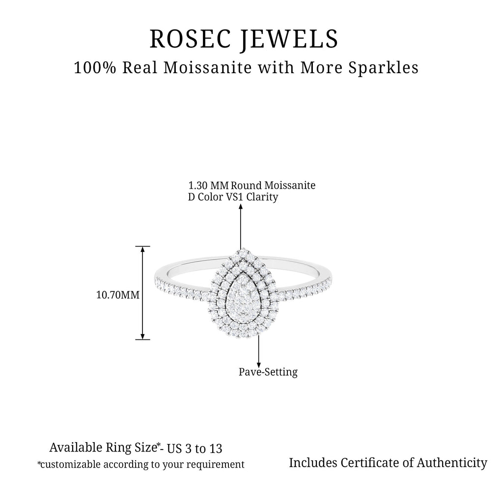 Double Halo Moissanite Teardrop Engagement Ring in Gold Moissanite - ( D-VS1 ) - Color and Clarity - Rosec Jewels