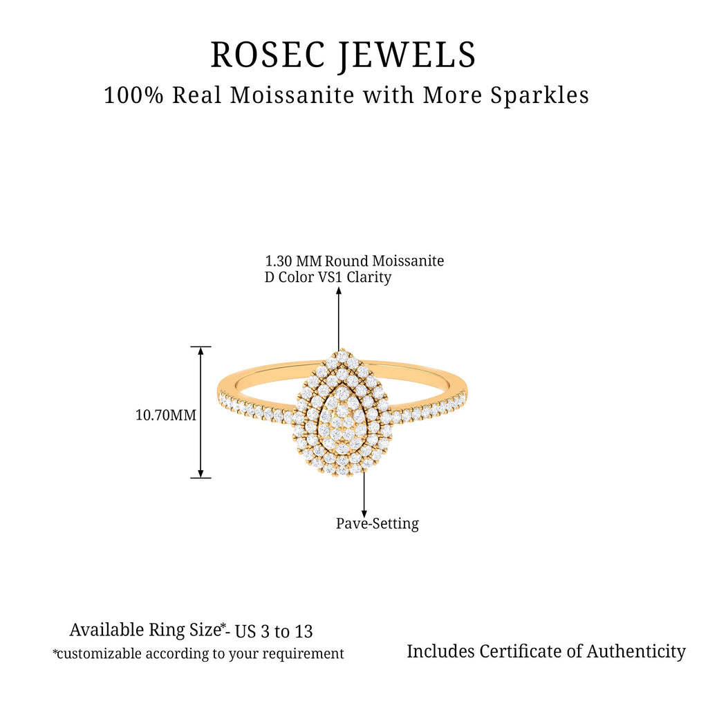 Double Halo Moissanite Teardrop Engagement Ring in Gold Moissanite - ( D-VS1 ) - Color and Clarity - Rosec Jewels