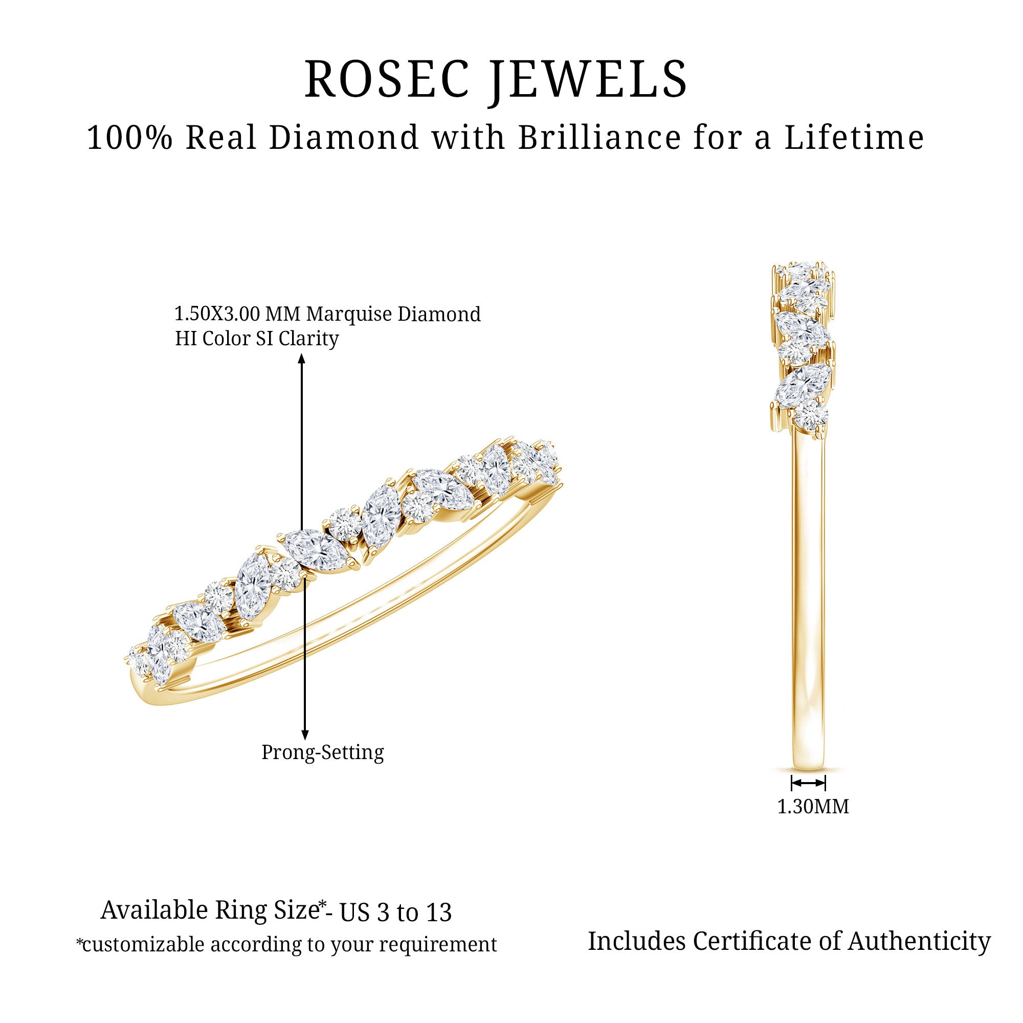 Certified Diamond Stackable Band Ring Natural - ( HI-SI ) - Rosec Jewels