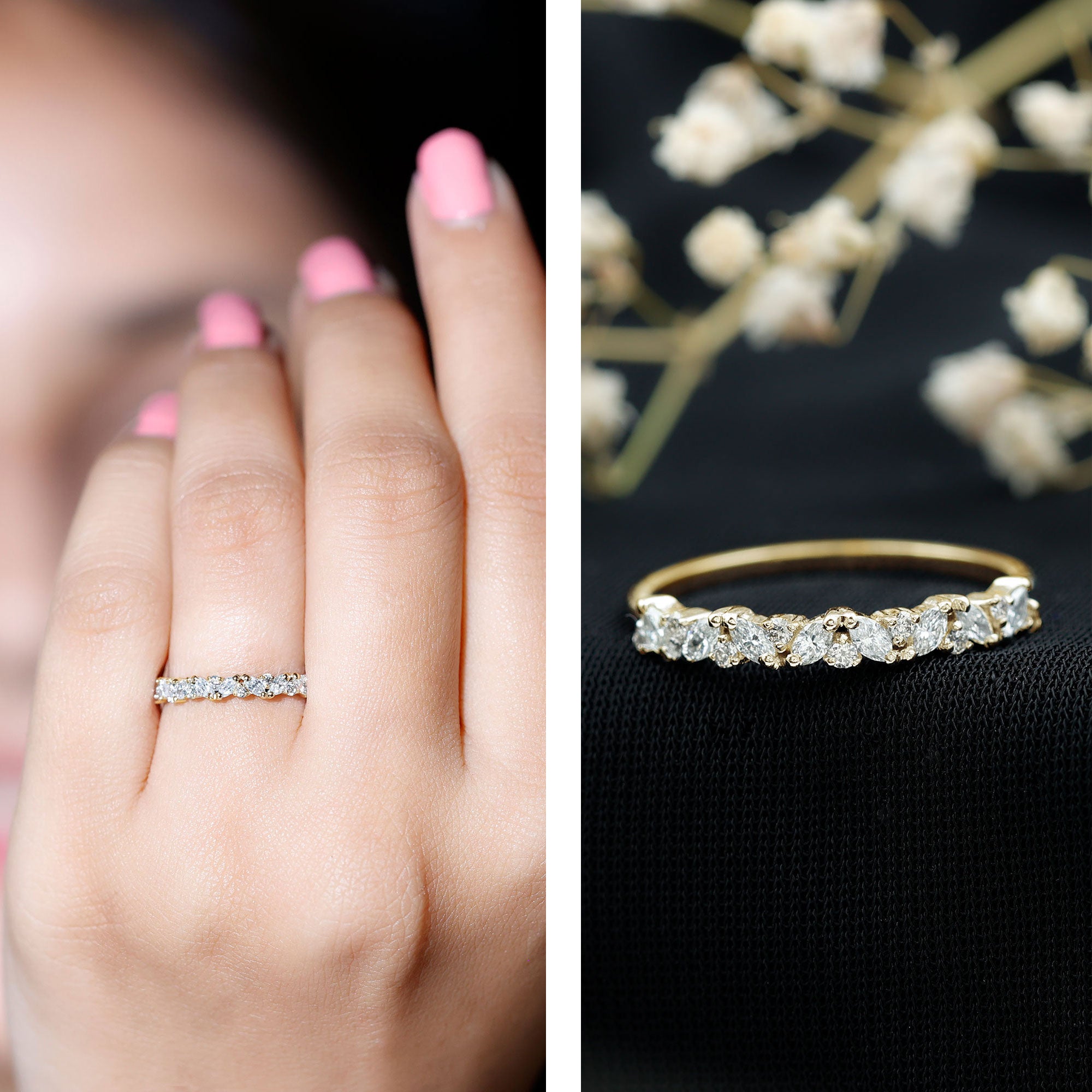 Certified Diamond Stackable Band Ring Natural - ( HI-SI ) - Rosec Jewels