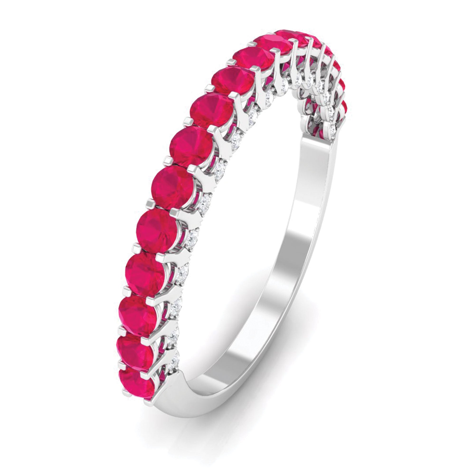 Natural Ruby Simple Stackable Ring with Diamond Accent Ruby - ( AAA ) - Quality - Rosec Jewels