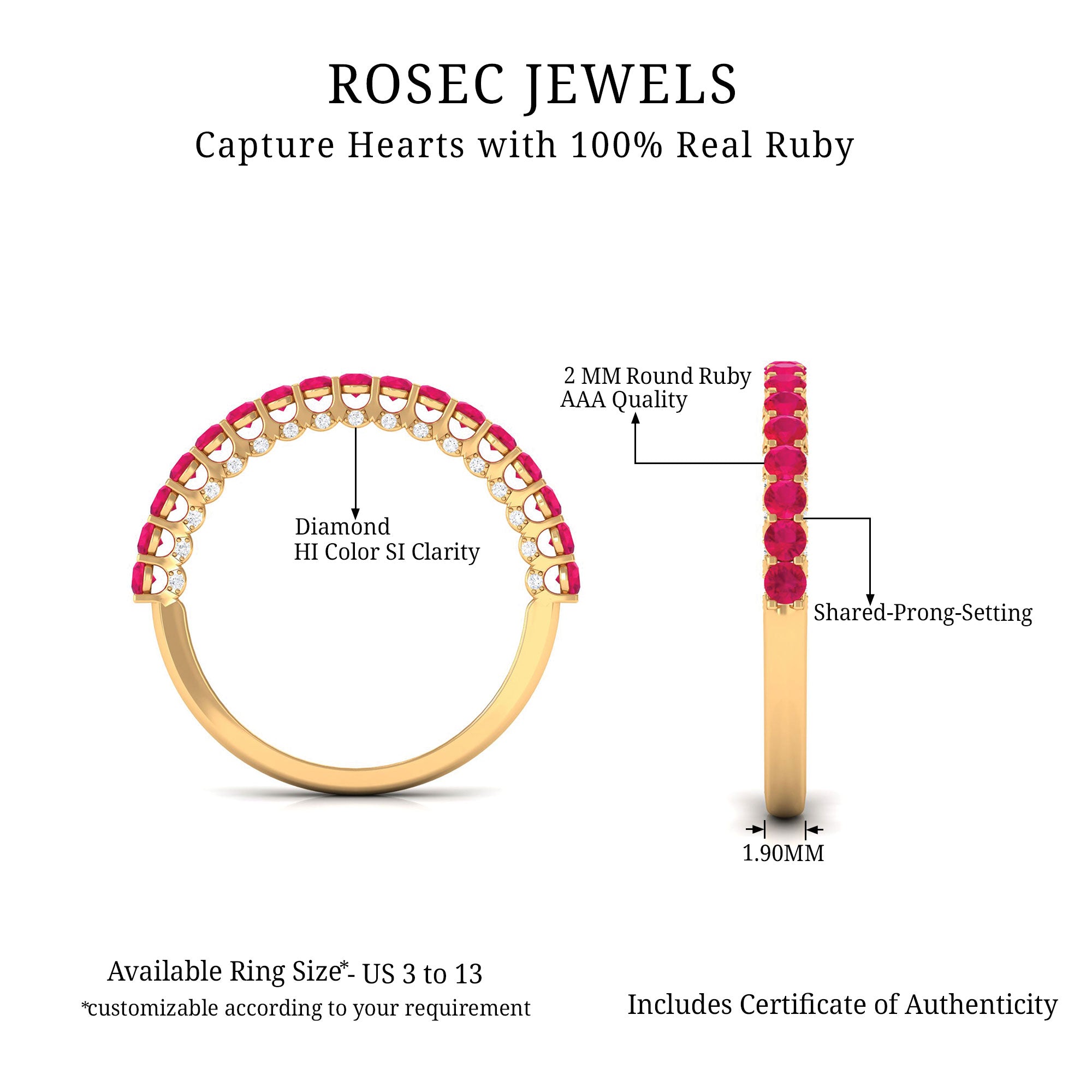 Natural Ruby Simple Stackable Ring with Diamond Accent Ruby - ( AAA ) - Quality - Rosec Jewels