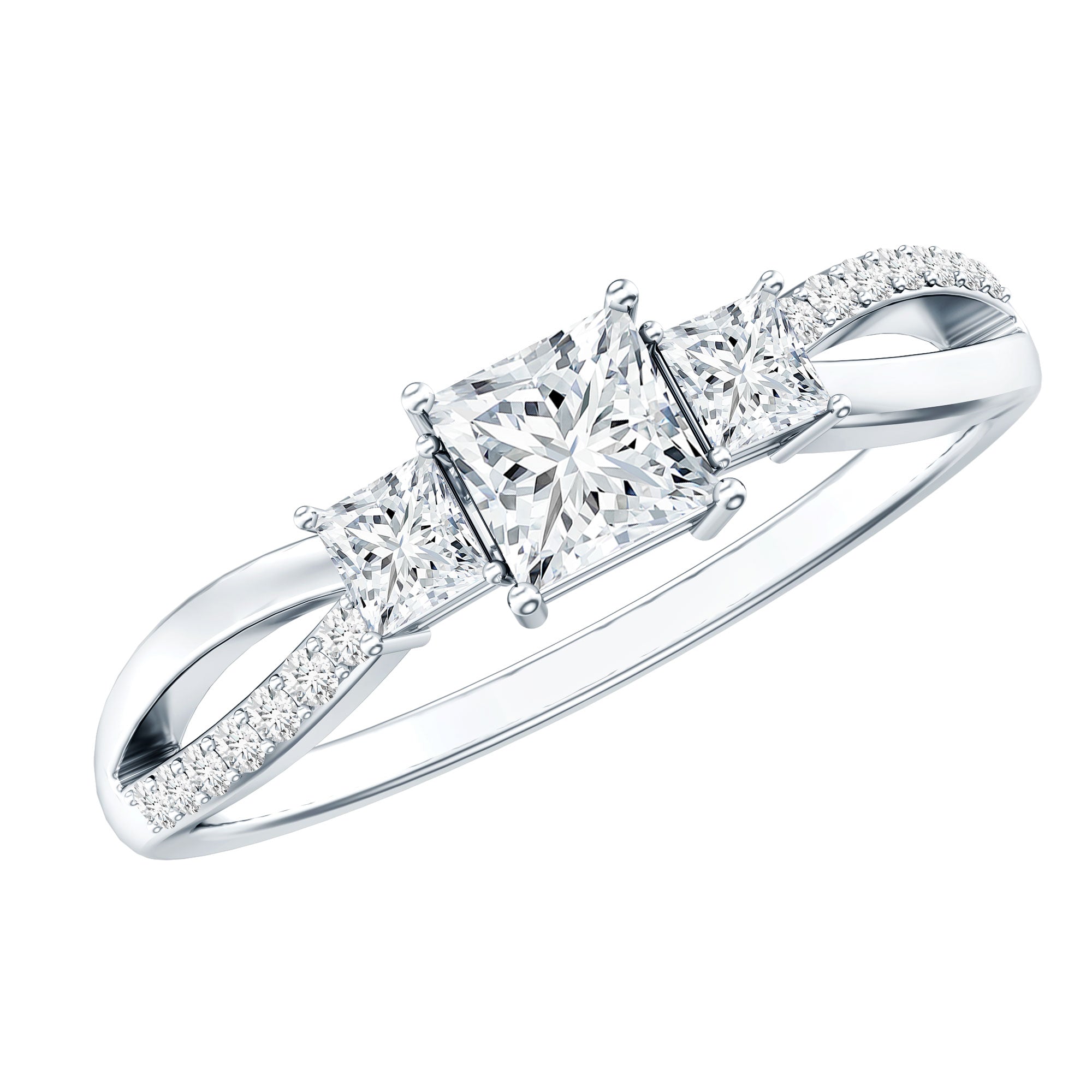 Rosec Jewels-Princess Cut Moissanite Three Stone Engagement Ring