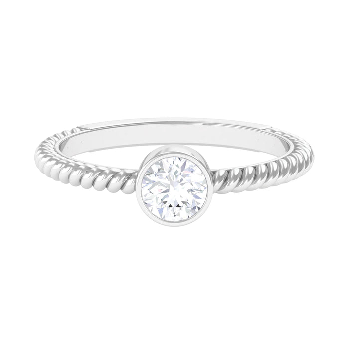 1/2 CT Bezel Set Zircon Solitaire Minimal Ring with Twisted Rope Details