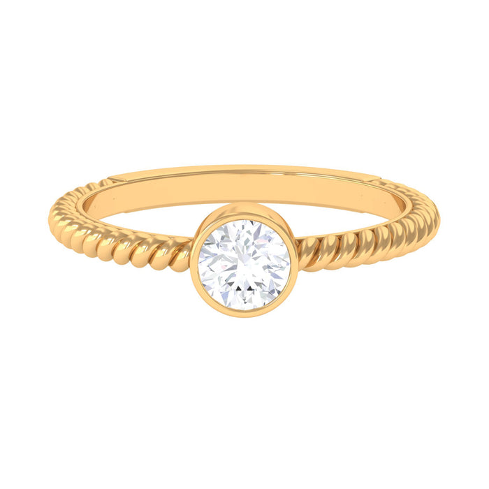 1/2 CT Bezel Set Zircon Solitaire Minimal Ring with Twisted Rope Details