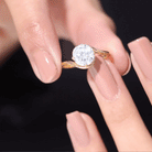 Rosec Jewels-Round Cut 8 MM Moissanite Solitaire Engagement Ring in Bypass Shank