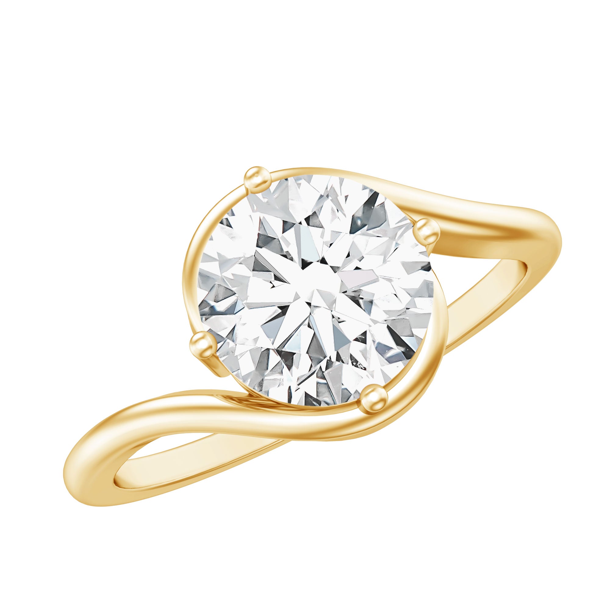 Rosec Jewels-Round Cut 8 MM Moissanite Solitaire Engagement Ring in Bypass Shank