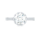Round Moissanite Lotus Engagement Ring with Side Stones D-VS1 - Rosec Jewels