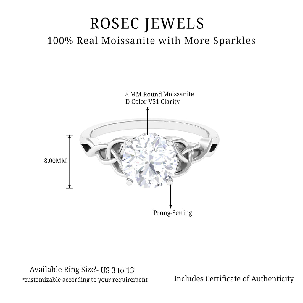 Round Moissanite Solitaire Engagement Ring with Celtic Details Moissanite - ( D-VS1 ) - Color and Clarity - Rosec Jewels