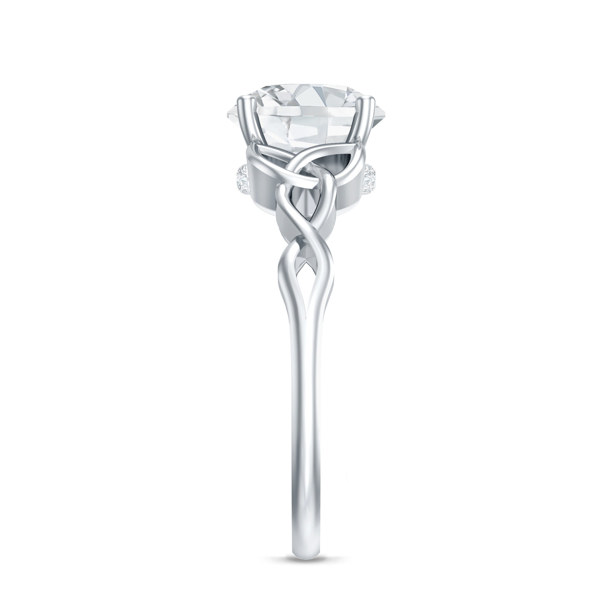 Rosec Jewels-Round Moissanite Solitaire Engagement Ring with Celtic Details