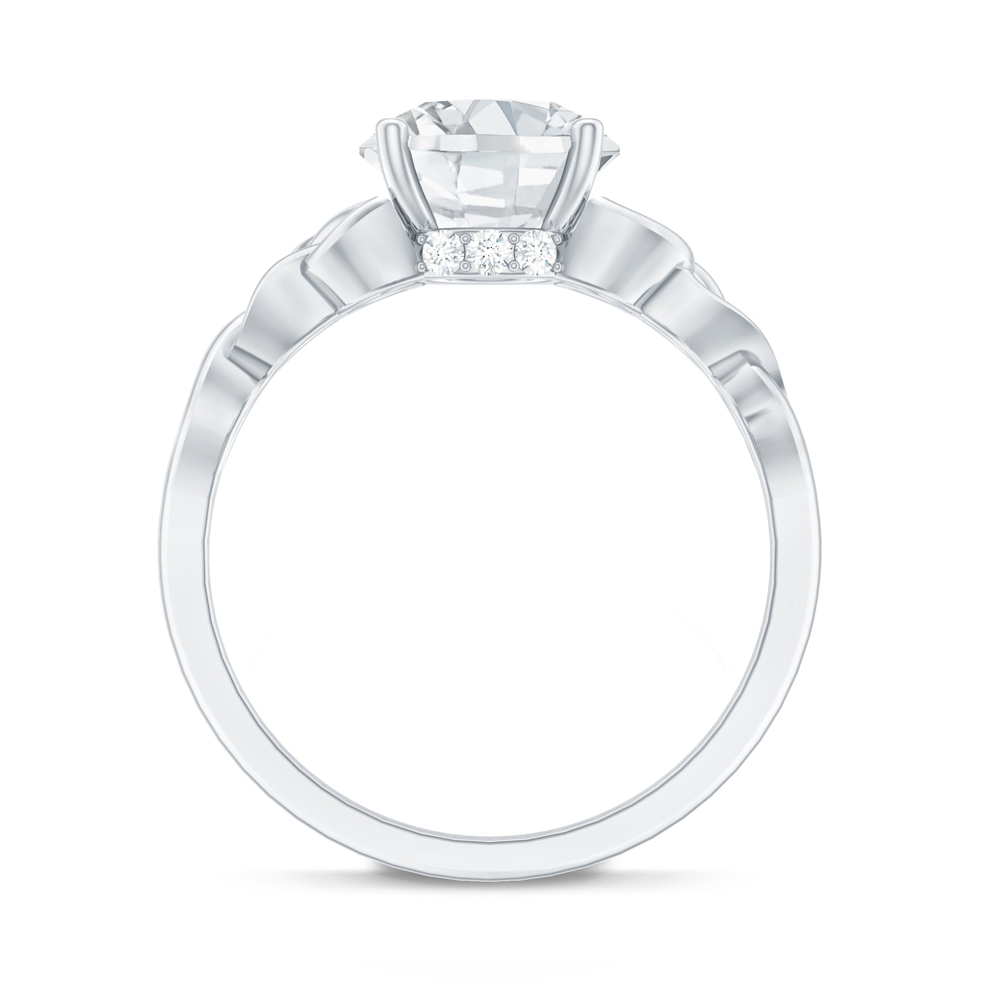 Rosec Jewels-Round Moissanite Solitaire Engagement Ring with Celtic Details