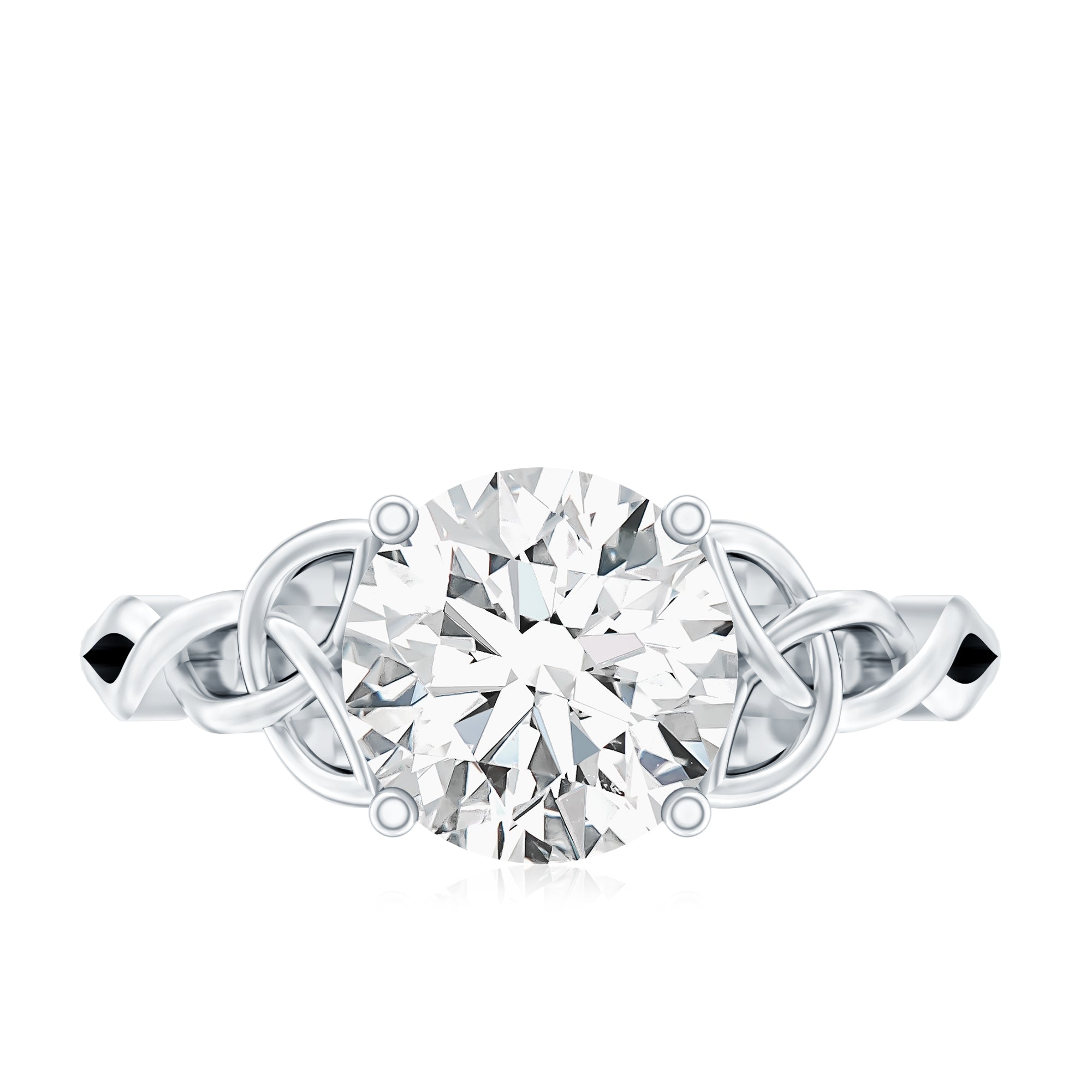 Rosec Jewels-Round Moissanite Solitaire Engagement Ring with Celtic Details
