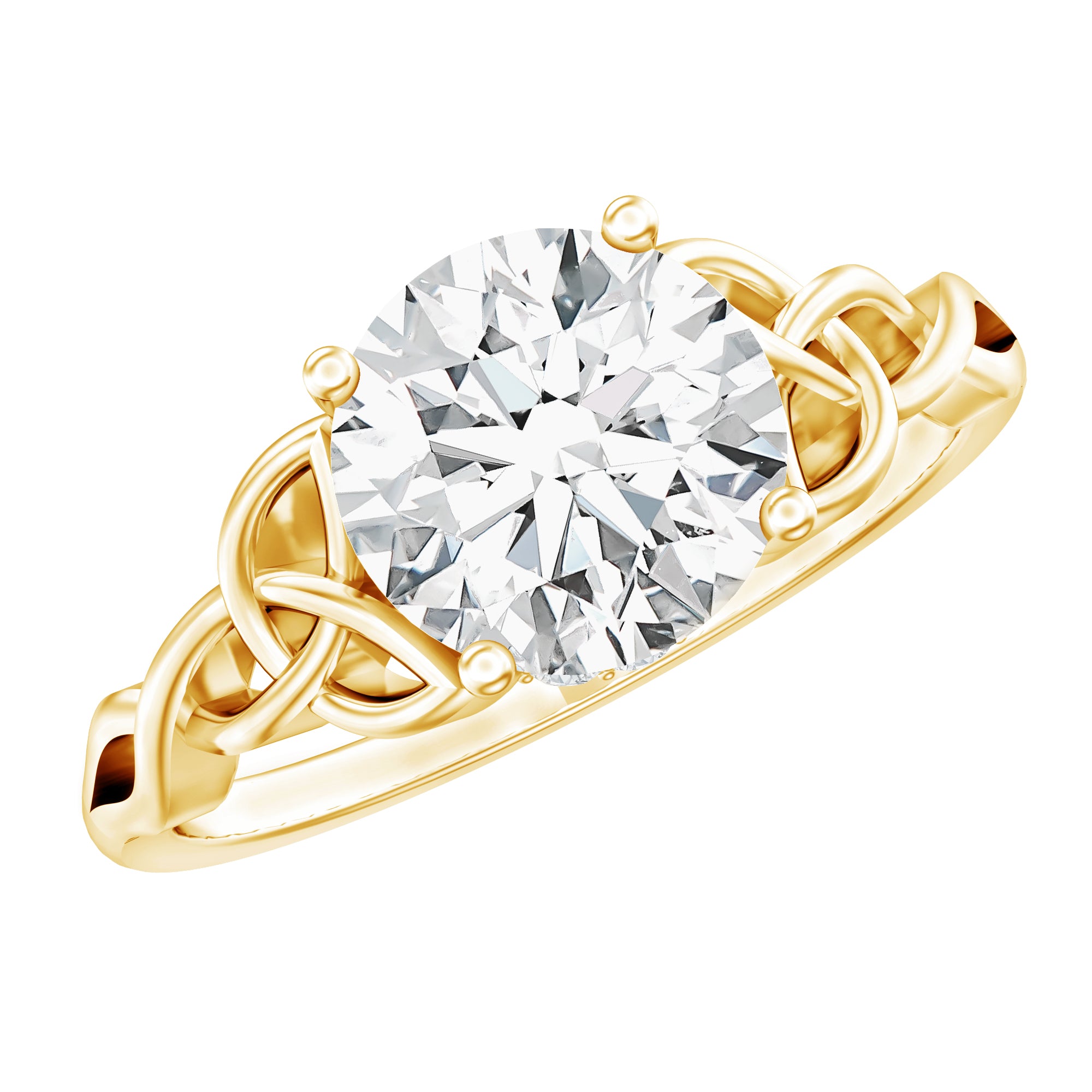 Rosec Jewels-Round Moissanite Solitaire Engagement Ring with Celtic Details