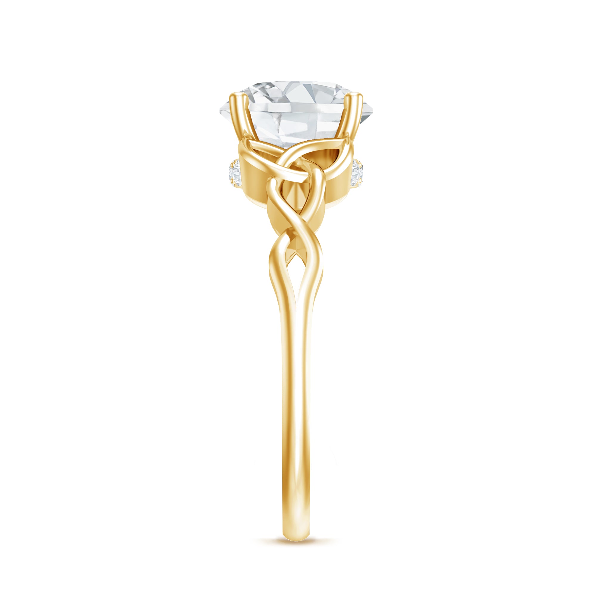 Rosec Jewels-Round Moissanite Solitaire Engagement Ring with Celtic Details