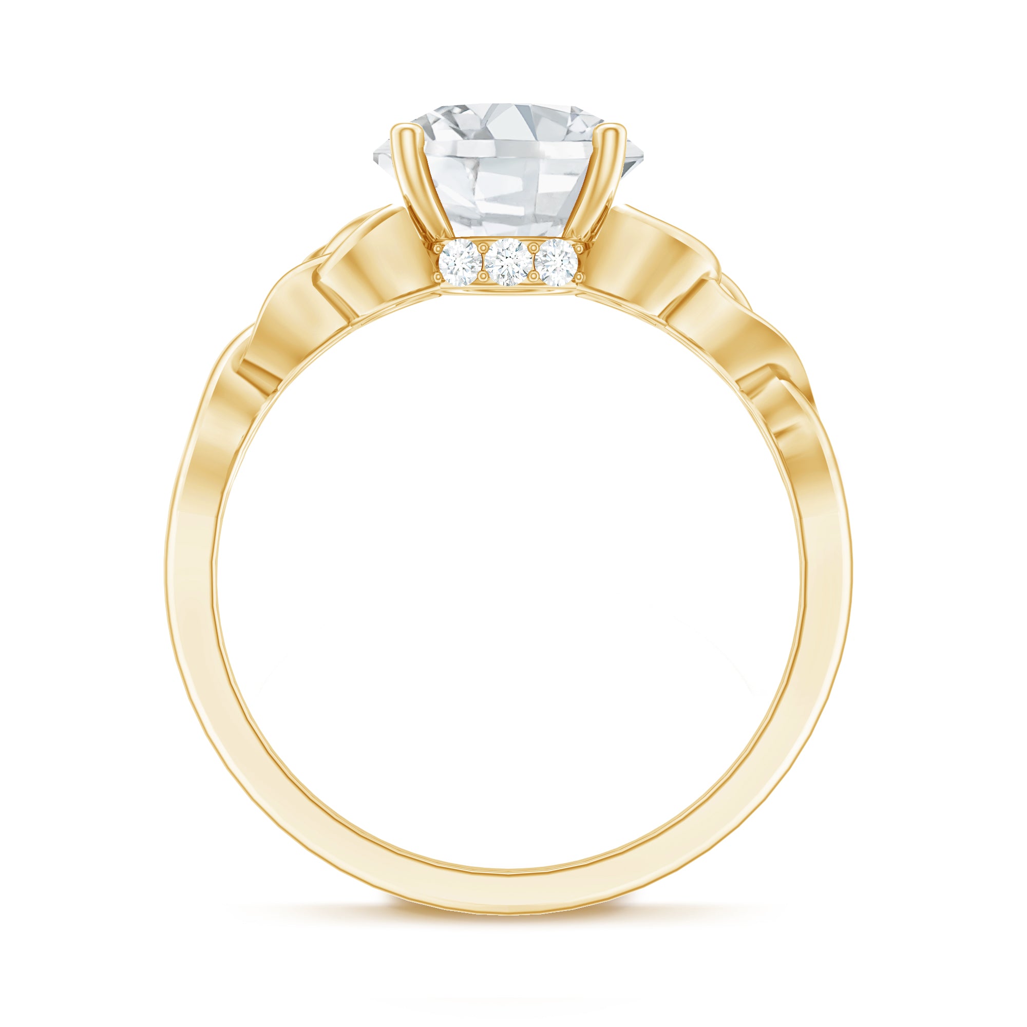 Rosec Jewels-Round Moissanite Solitaire Engagement Ring with Celtic Details