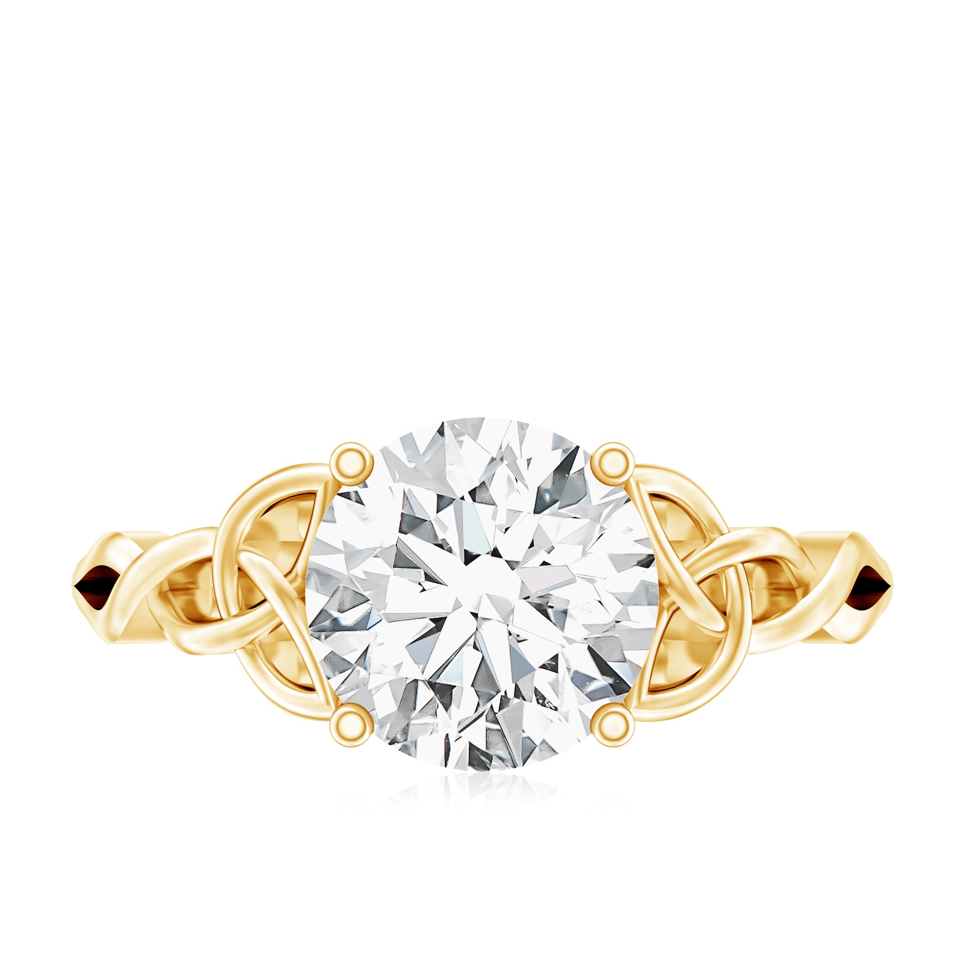 Rosec Jewels-Round Moissanite Solitaire Engagement Ring with Celtic Details