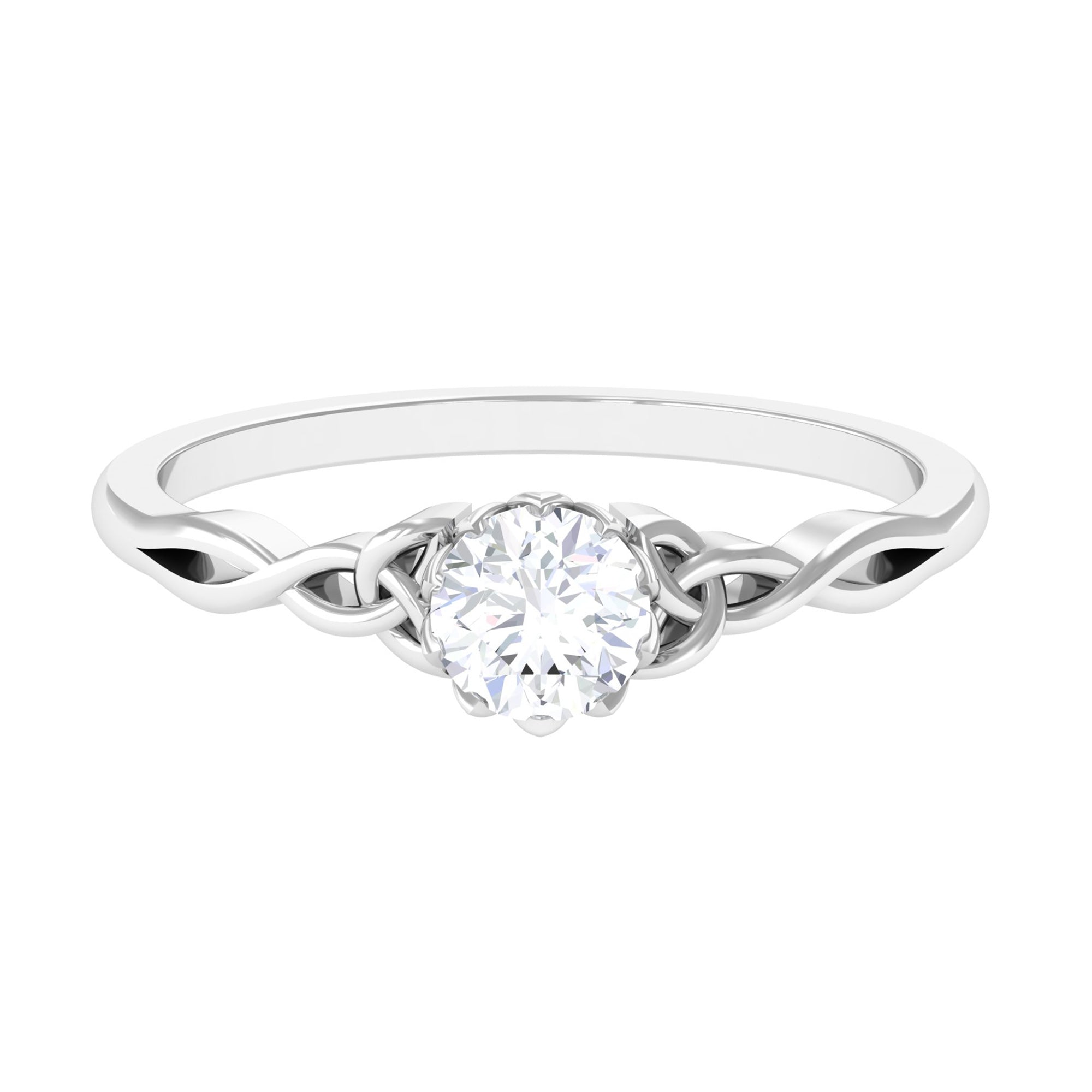 Cubic Zirconia Solitaire Celtic Knot Ring in Floral Setting AAAA - Rosec Jewels