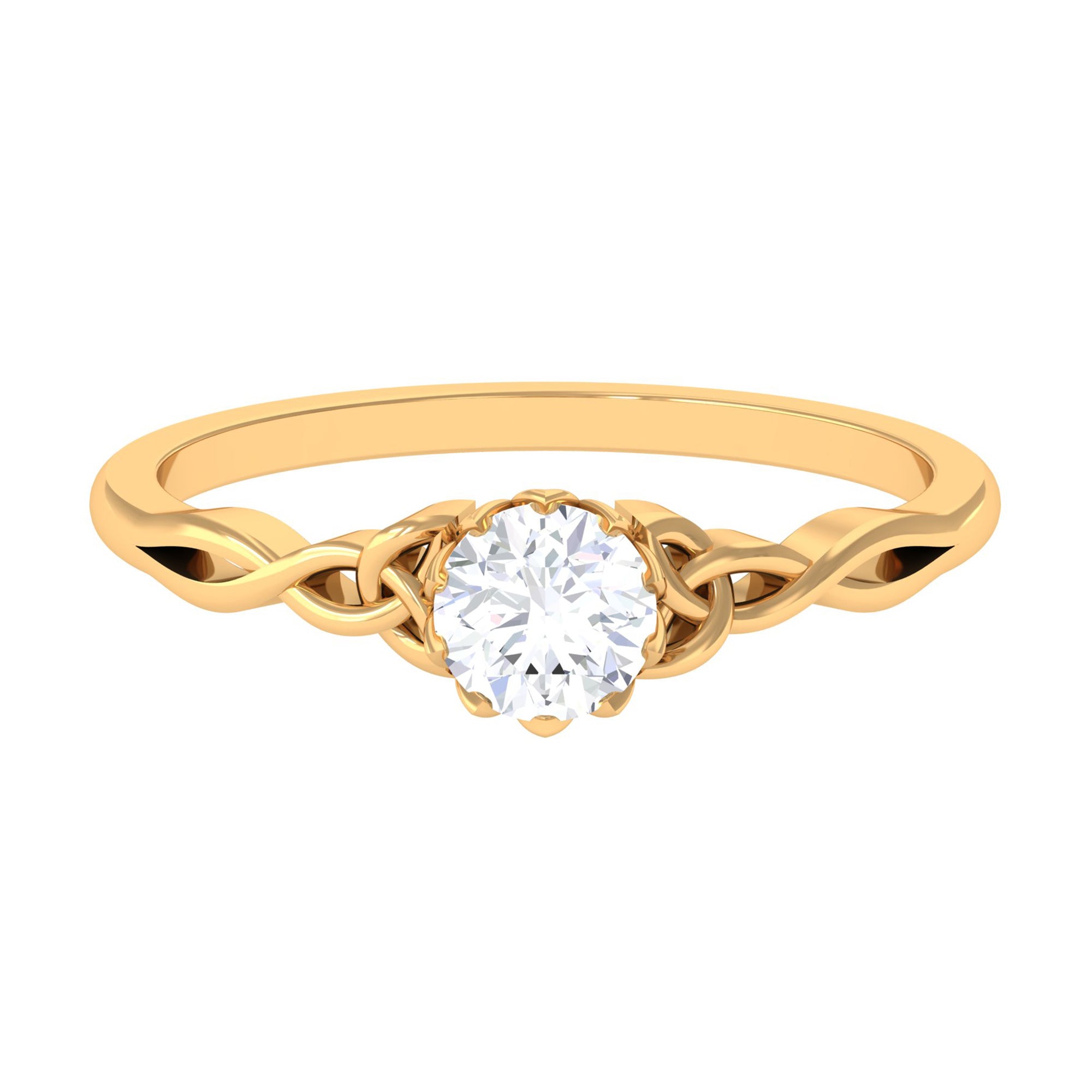Cubic Zirconia Solitaire Celtic Knot Ring in Floral Setting AAAA - Rosec Jewels