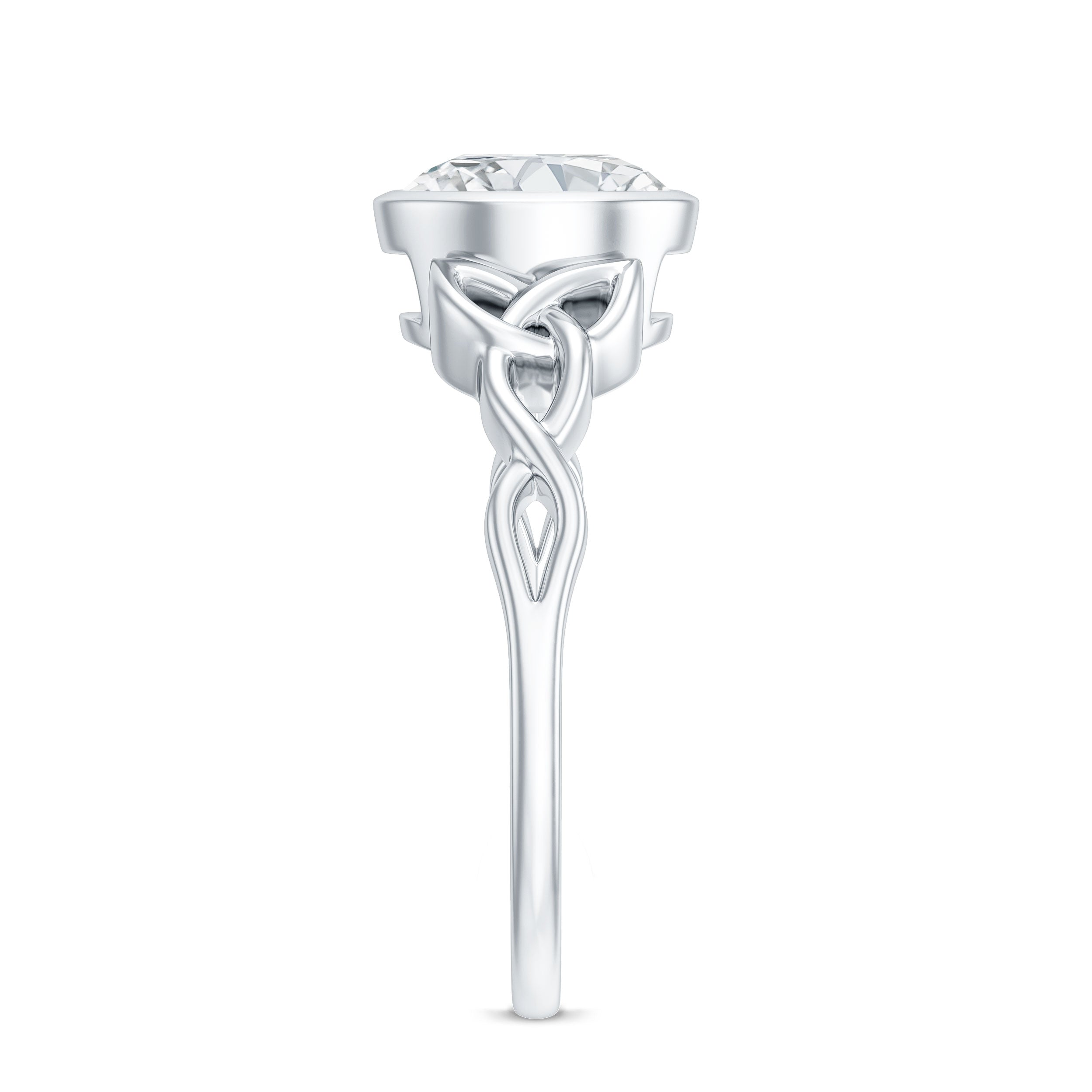 Rosec Jewels-Solitaire Moissanite Celtic Knot Engagement Ring in Bezel Setting