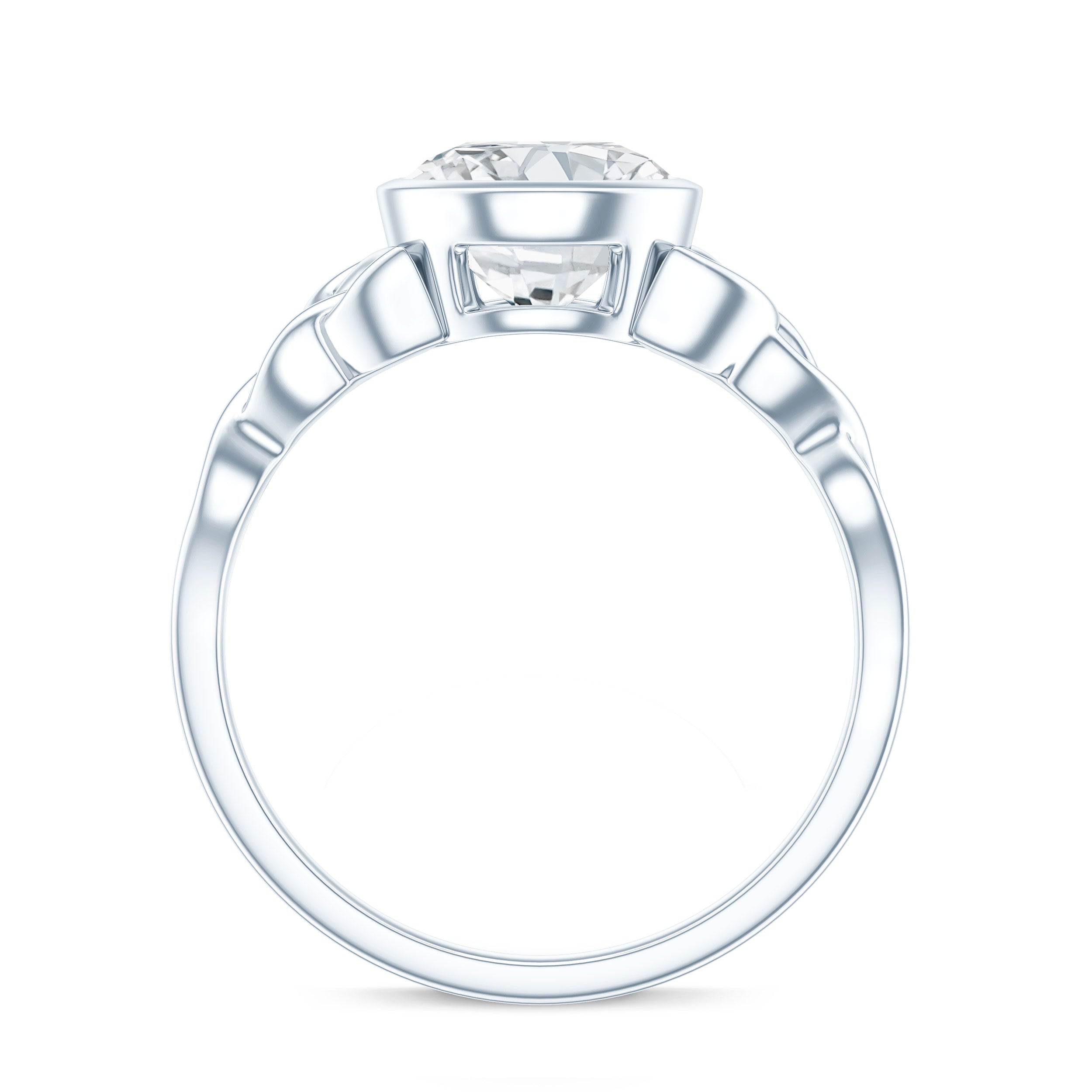 Rosec Jewels-Solitaire Moissanite Celtic Knot Engagement Ring in Bezel Setting