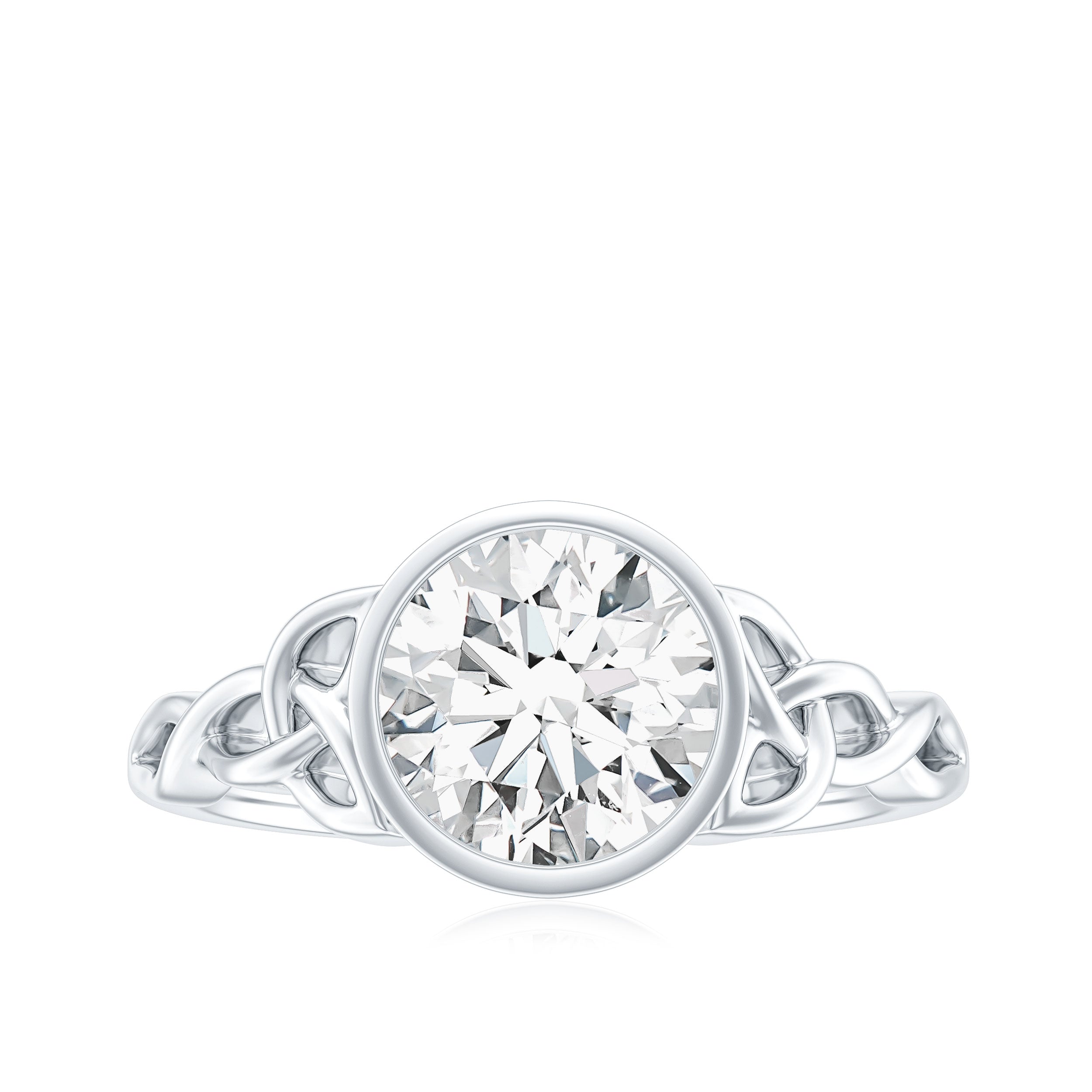 Rosec Jewels-Solitaire Moissanite Celtic Knot Engagement Ring in Bezel Setting