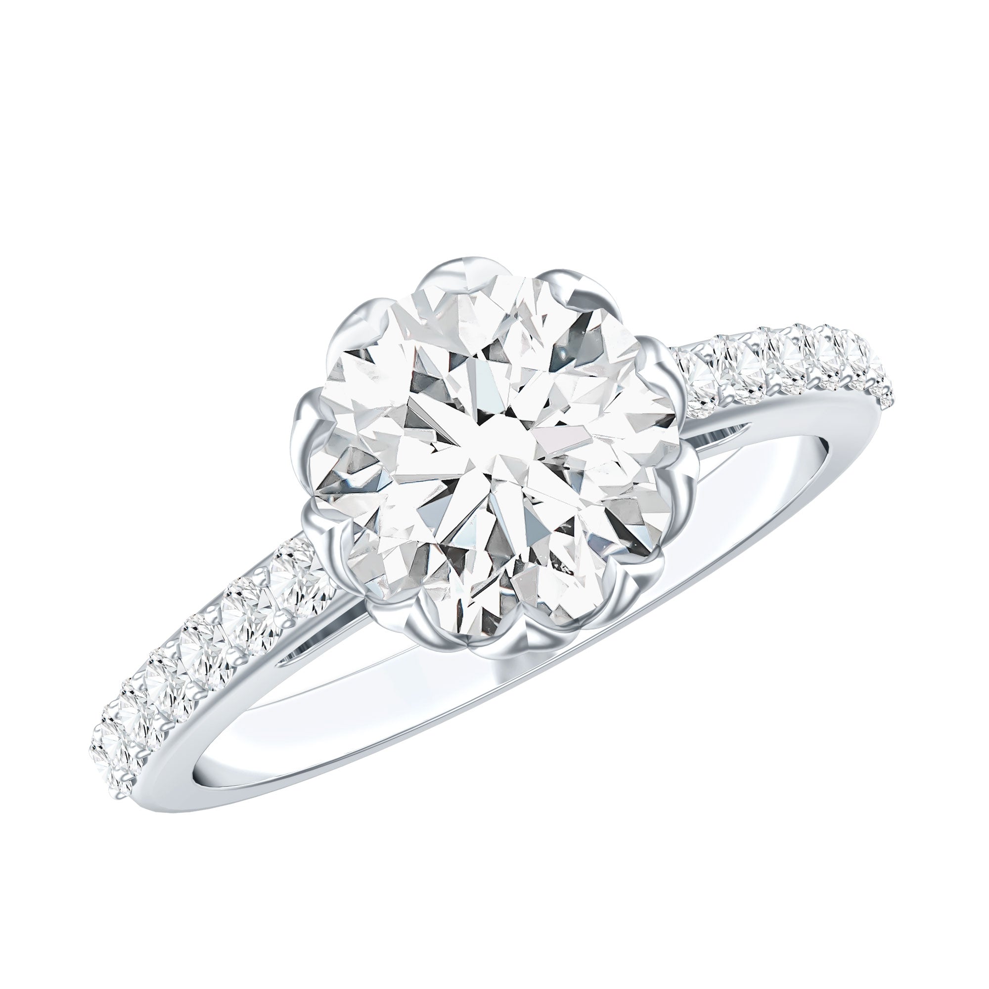Lotus Basket Set Moissanite Engagement Ring with Certificate