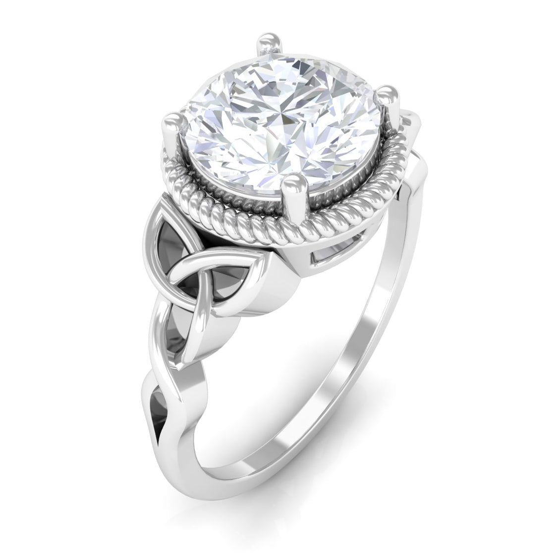 Certified Moissanite Solitaire Twisted Rope Ring with Celtic Details Moissanite - ( D-VS1 ) - Color and Clarity - Rosec Jewels