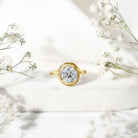 Certified Moissanite Bezel Set Engagement Ring with Crossover Shank D-VS1 - Rosec Jewels