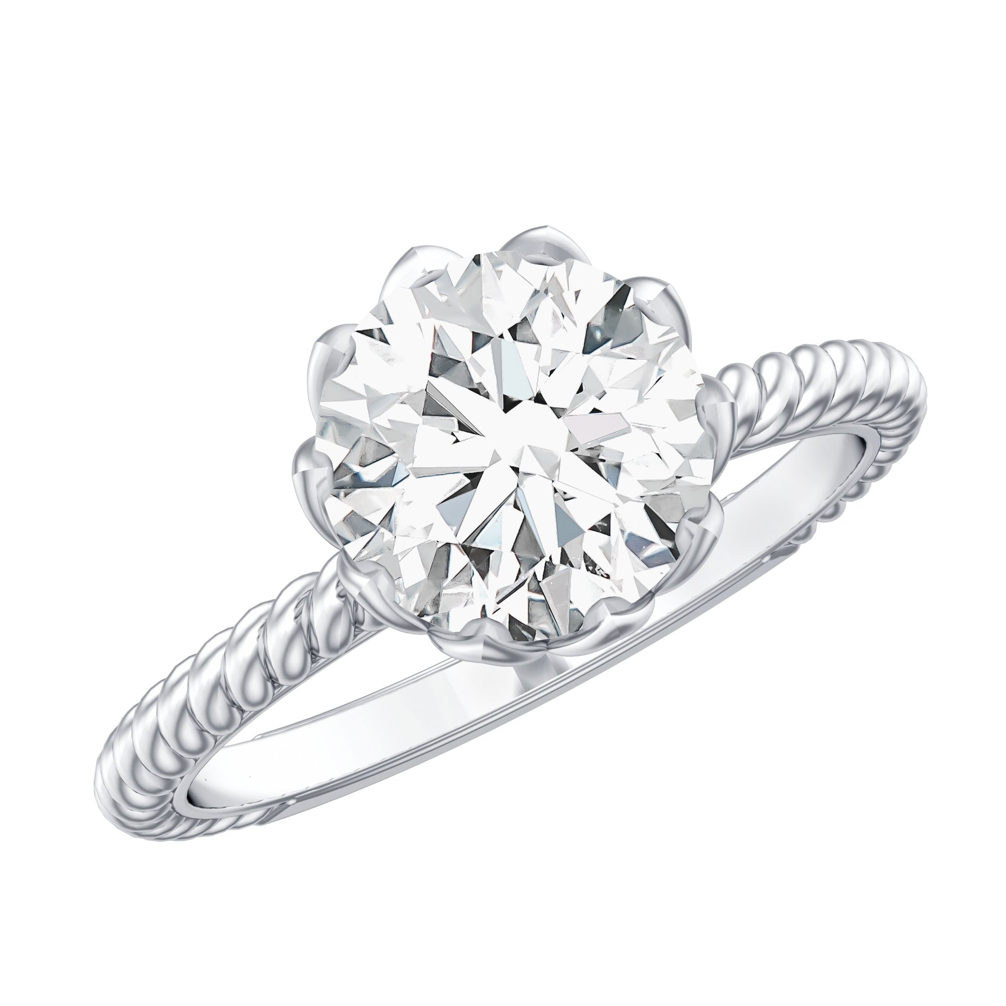 2 CT Moissanite Engagement Ring with Twisted Rope Band D-VS1 - Rosec Jewels