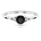Round Black Diamond Solitaire Ring with Celtic Pattern Black Diamond - ( AAA ) - Quality - Rosec Jewels