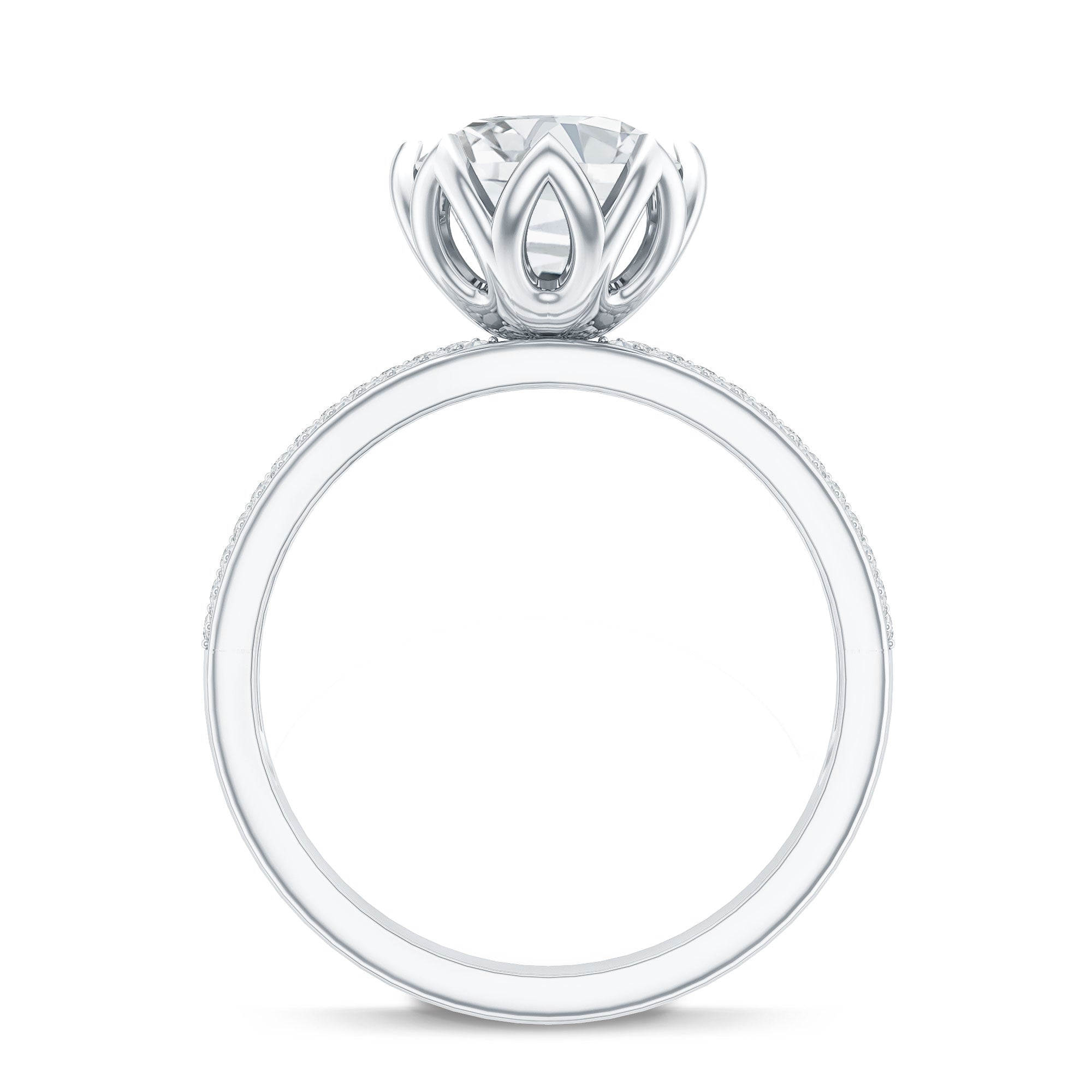 Rosec Jewels-Lotus Basket Set Moissanite Engagement Ring with Side Stones