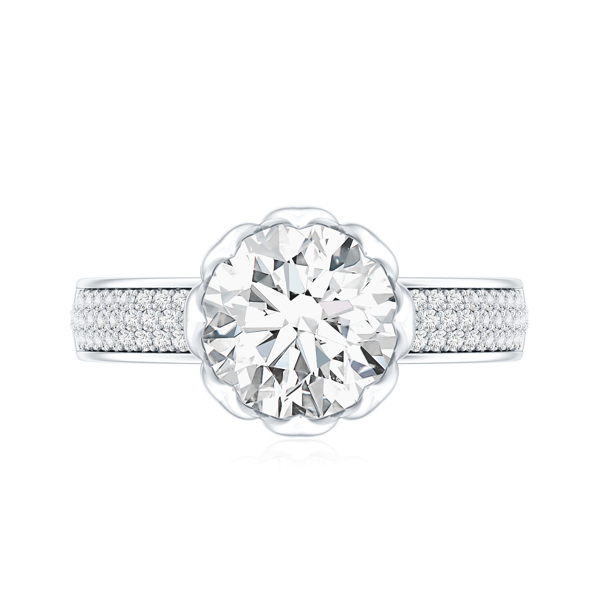 Rosec Jewels-Lotus Basket Set Moissanite Engagement Ring with Side Stones
