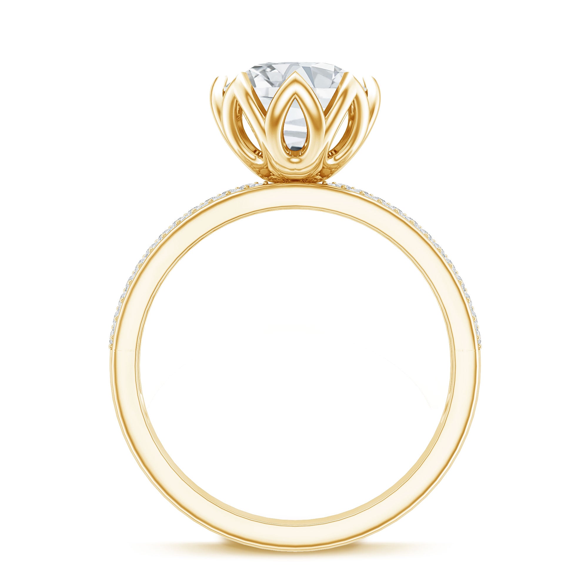 Rosec Jewels-Lotus Basket Set Moissanite Engagement Ring with Side Stones