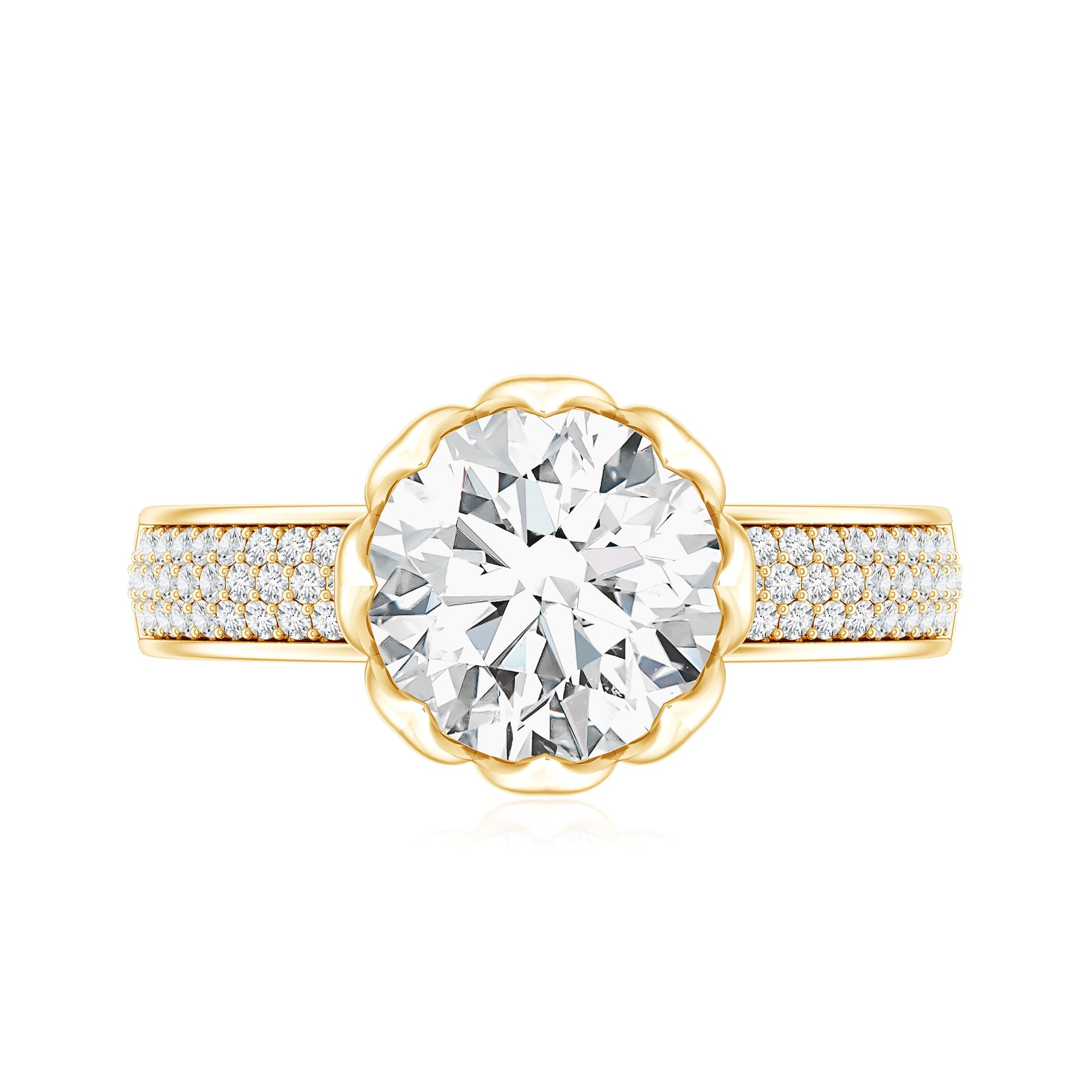 Rosec Jewels-Lotus Basket Set Moissanite Engagement Ring with Side Stones