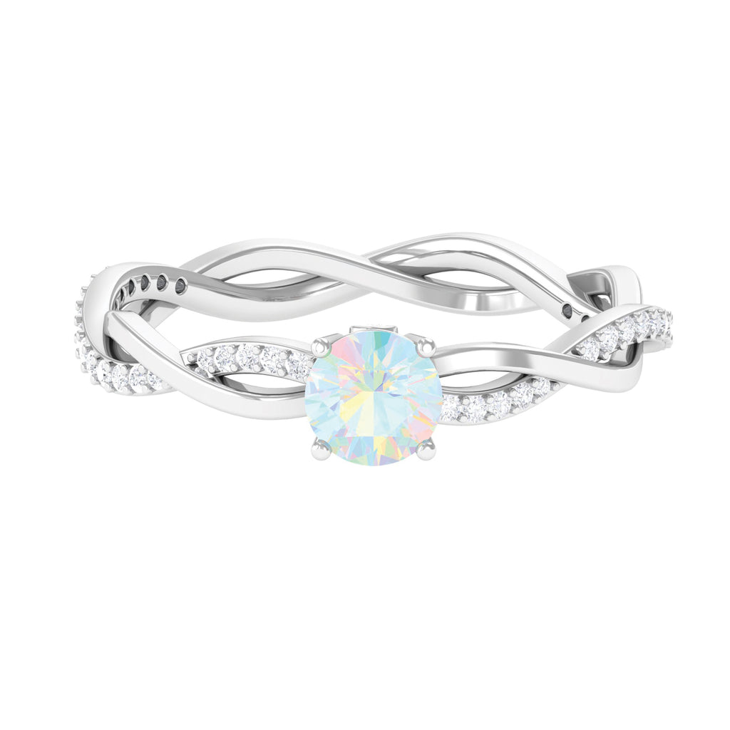 Rosec Jewels-Ethiopian Opal Solitaire Ring with Diamond Braided Shank