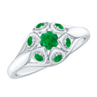 Vintage Inspired Emerald Flower Engagement Ring AAA - Rosec Jewels