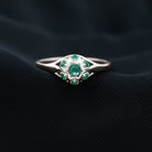 Vintage Inspired Emerald Flower Engagement Ring AAA - Rosec Jewels