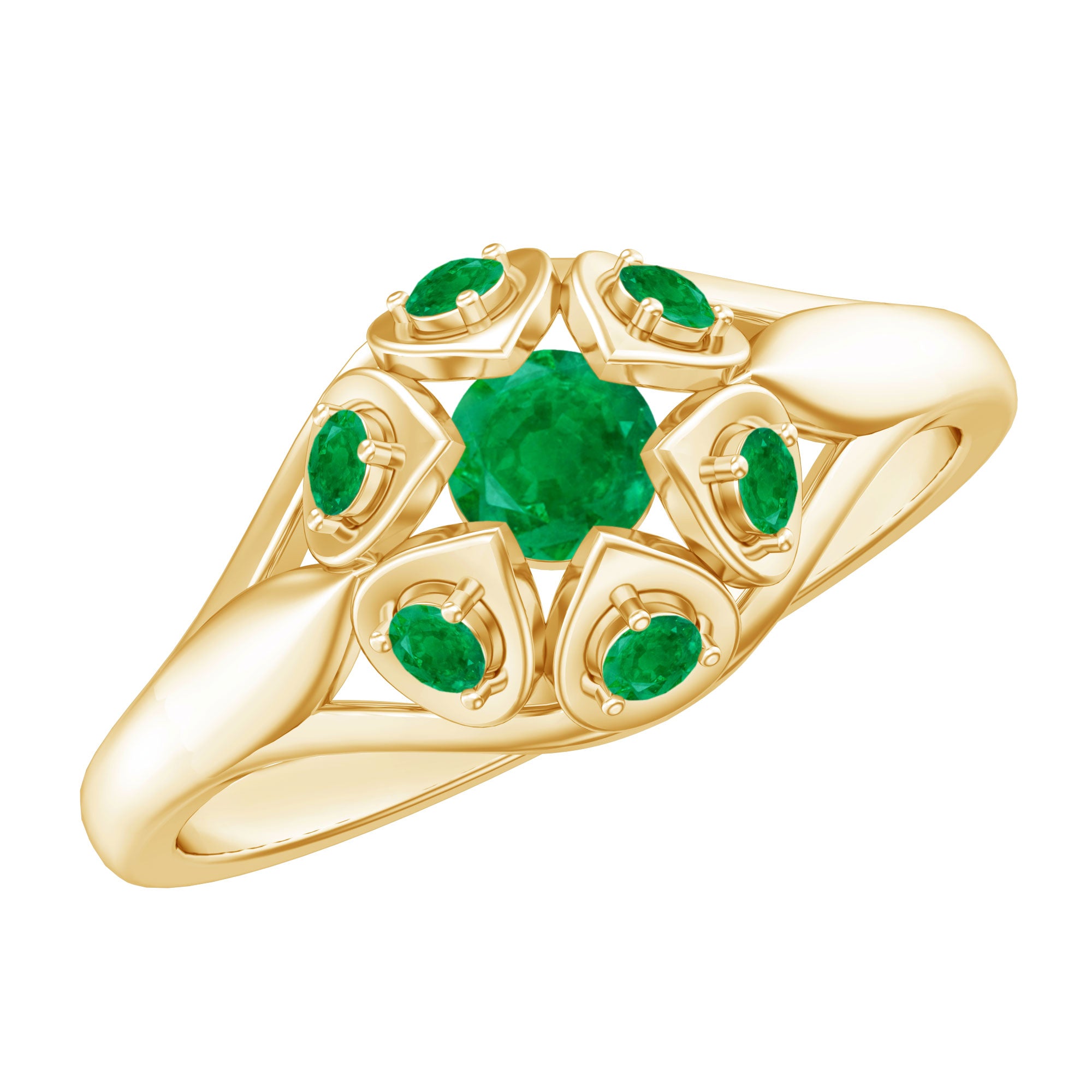 Vintage Inspired Emerald Flower Engagement Ring AAA - Rosec Jewels