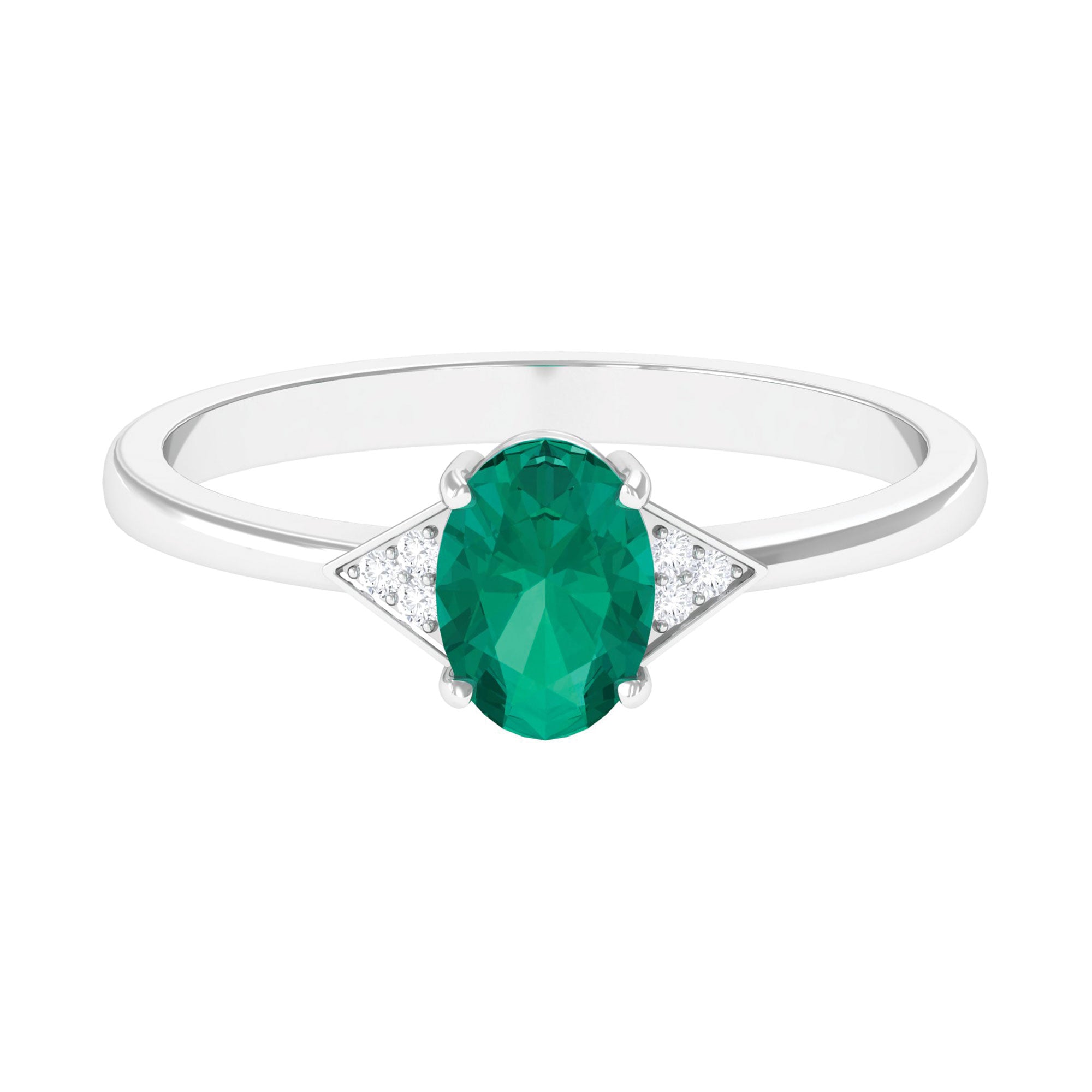 3/4 CT Oval Emerald Engagement Ring with Diamond Trio Emerald - ( AAA ) - Quality - Rosec Jewels